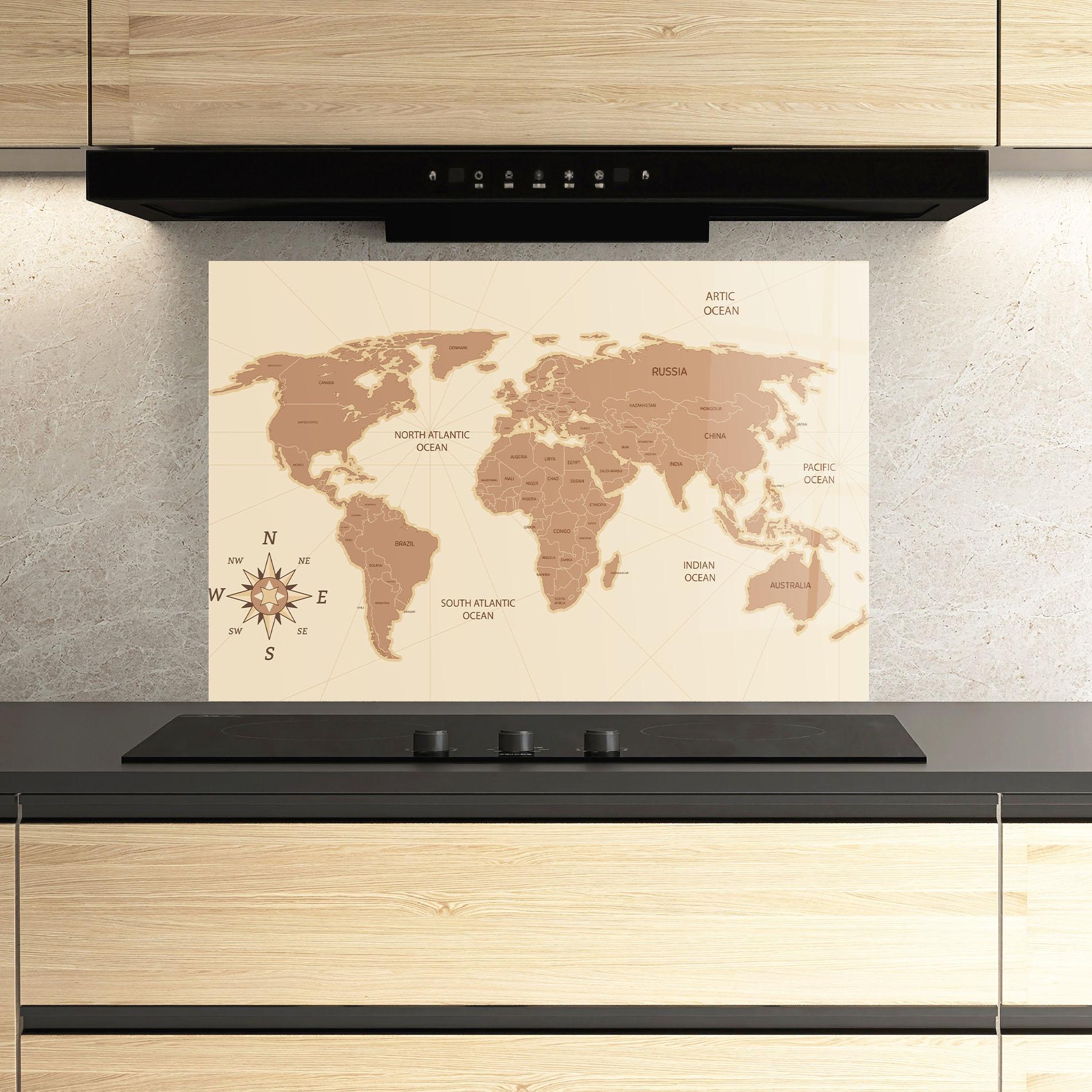 Konyhai üveg hátfal Cream Map Vintage mockup 3