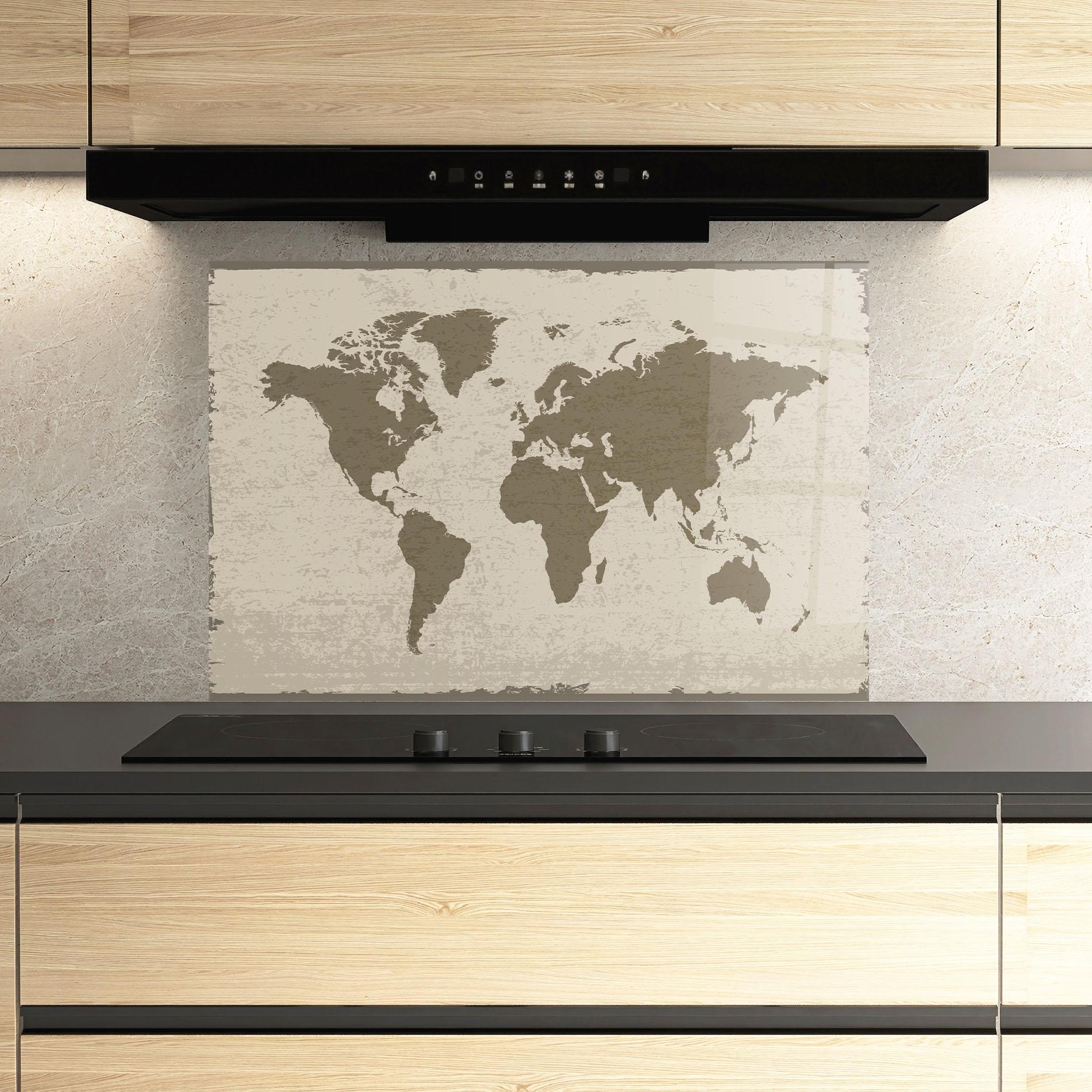 Konyhai üveg hátfal World Brown Map mockup 3
