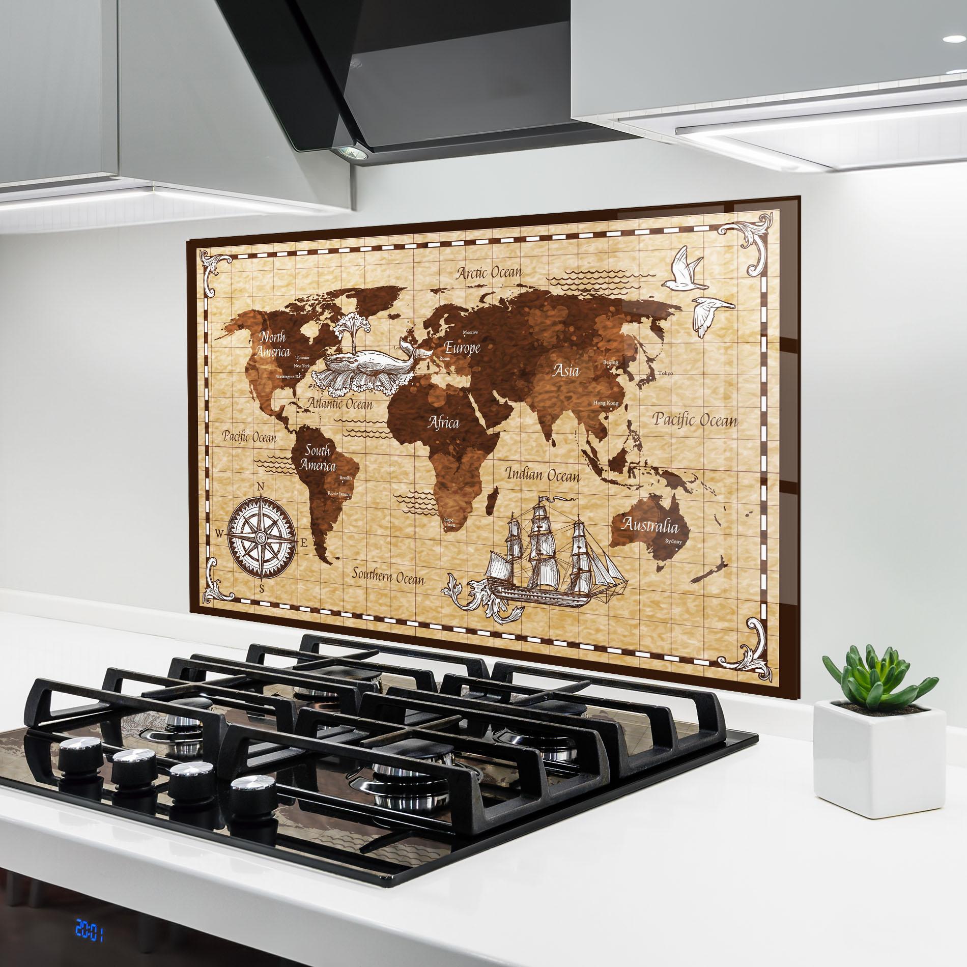 Konyhai üveg hátfal Brown Old Map mockup 6