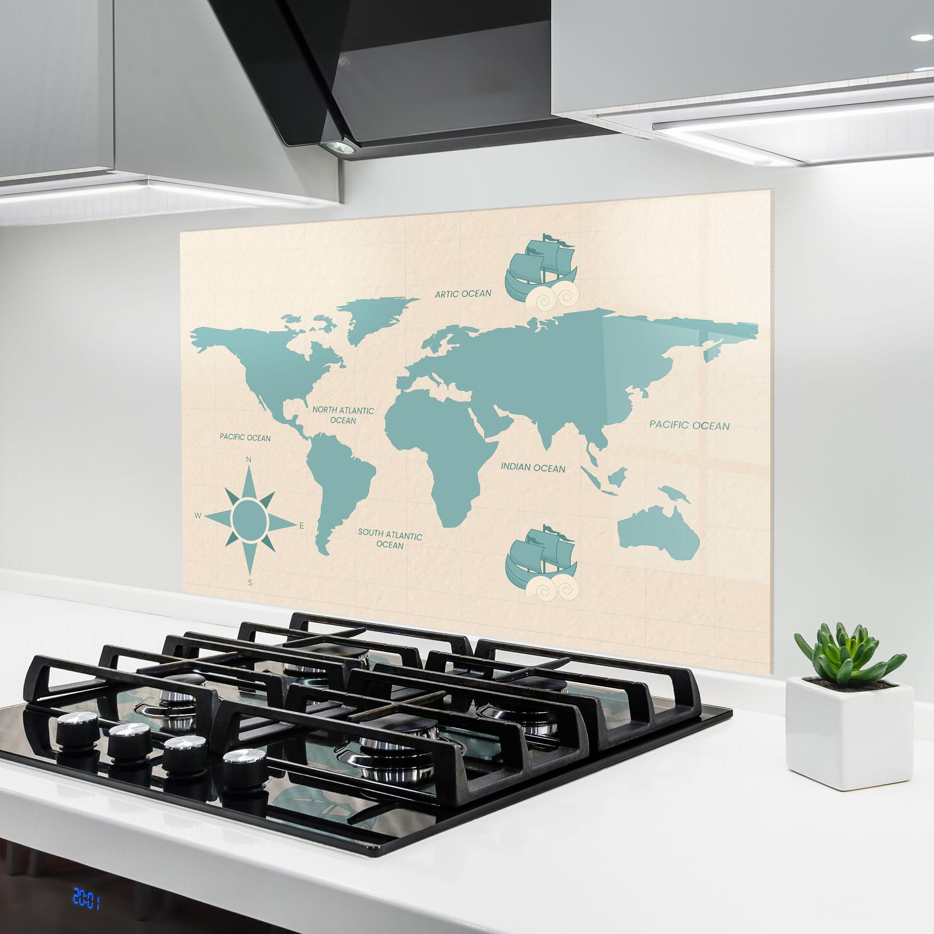 Konyhai üveg hátfal Cream Blue Map mockup 6