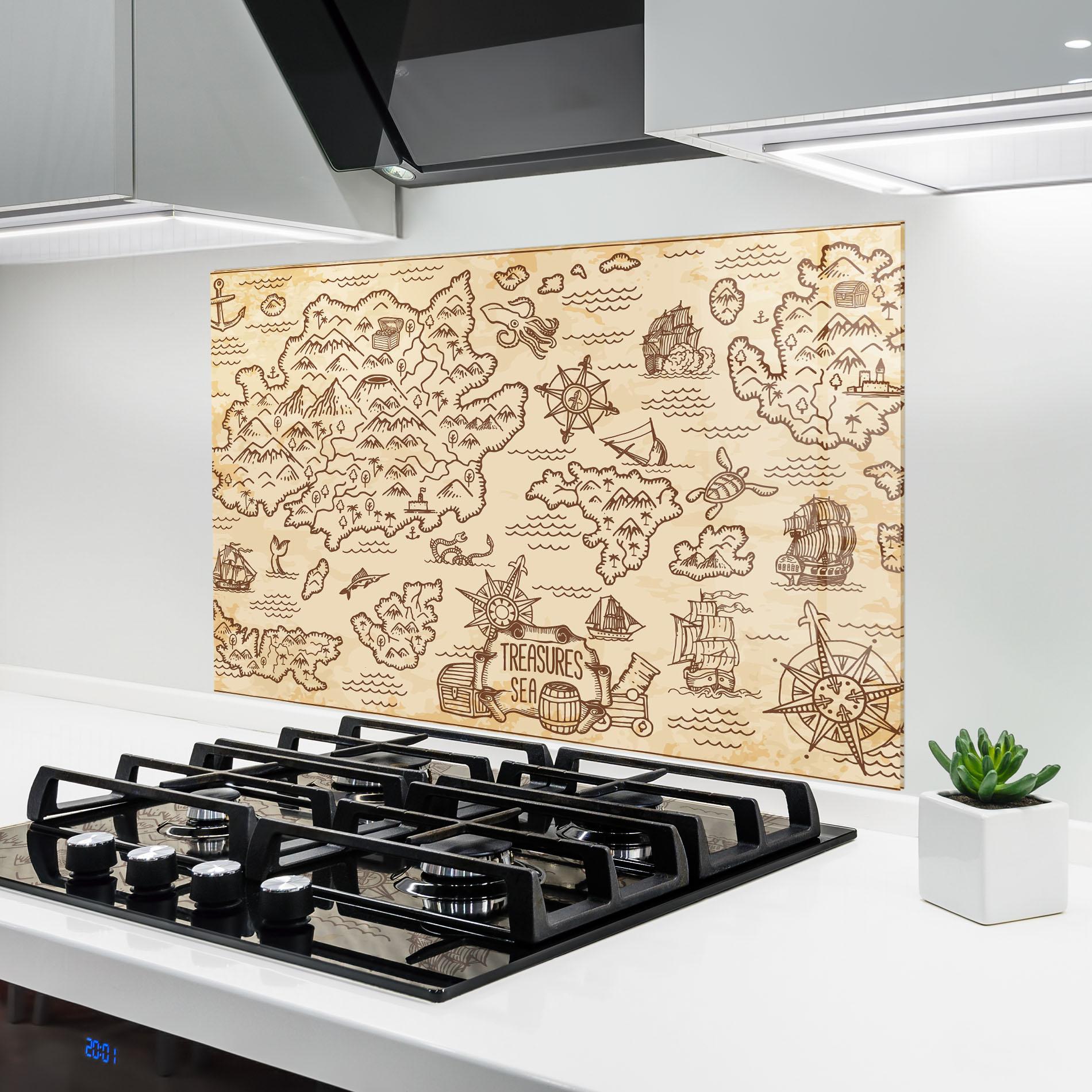 Konyhai üveg hátfal Cream Coffee Map mockup 6