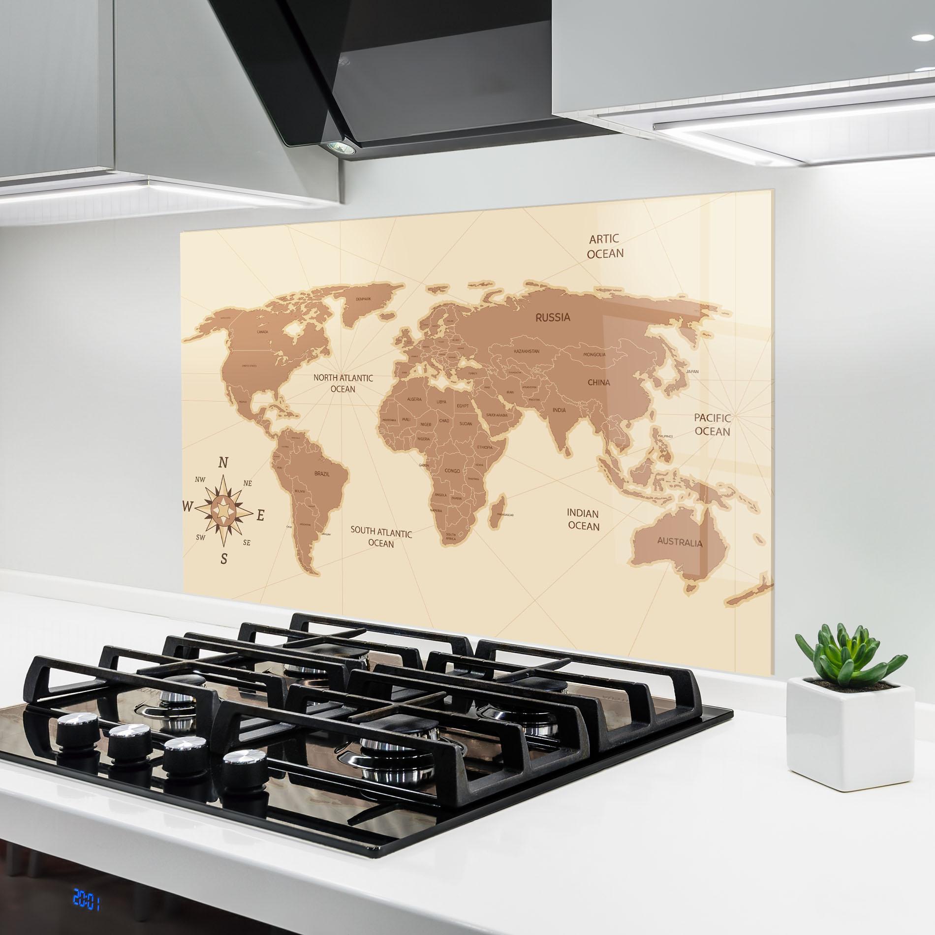 Konyhai üveg hátfal Cream Map Vintage mockup 6