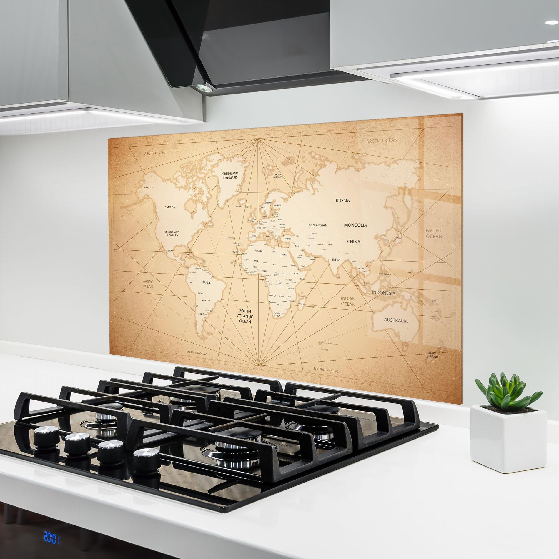 Konyhai üveg hátfal World Vintage Map mockup 6
