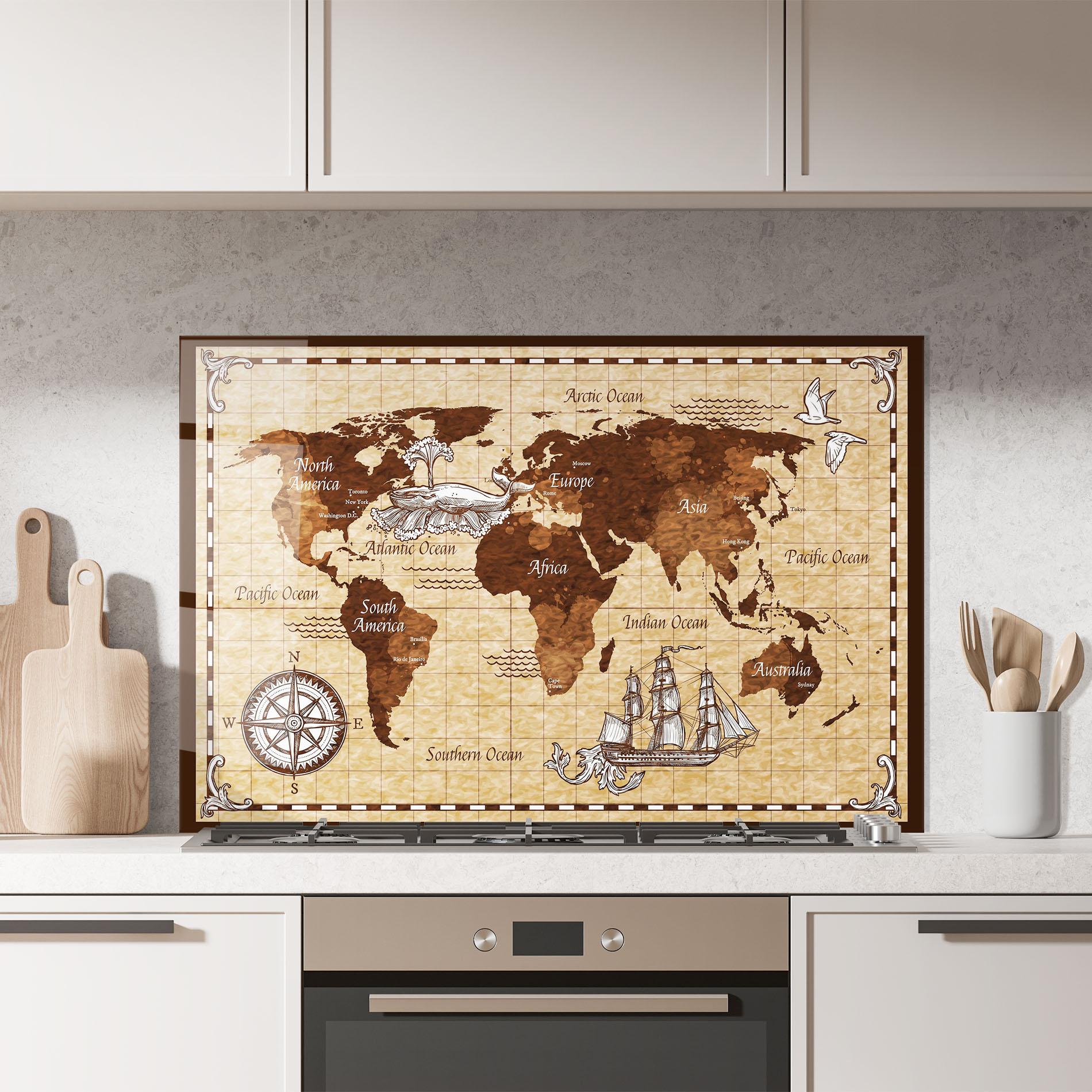 Konyhai üveg hátfal Brown Old Map mockup 7