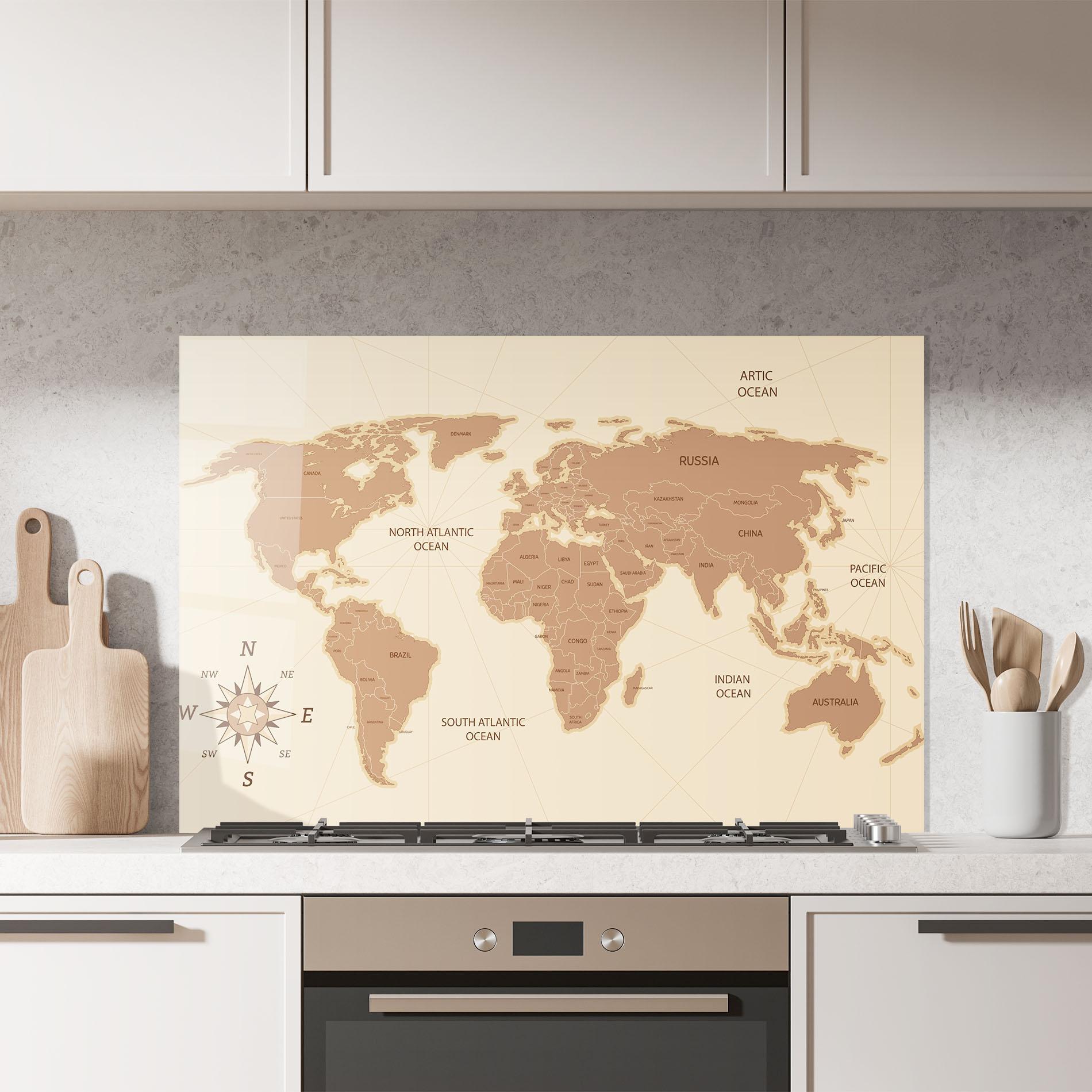 Konyhai üveg hátfal Cream Map Vintage mockup 7