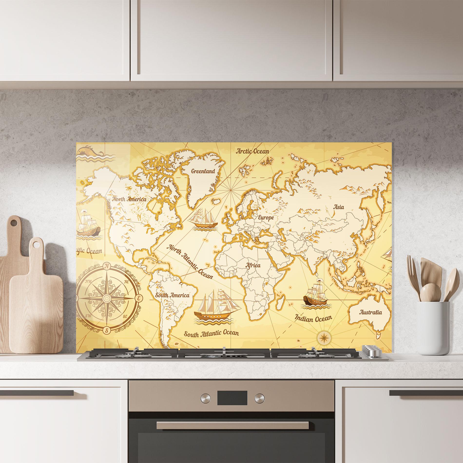 Konyhai üveg hátfal Gold Vintage Map mockup 7