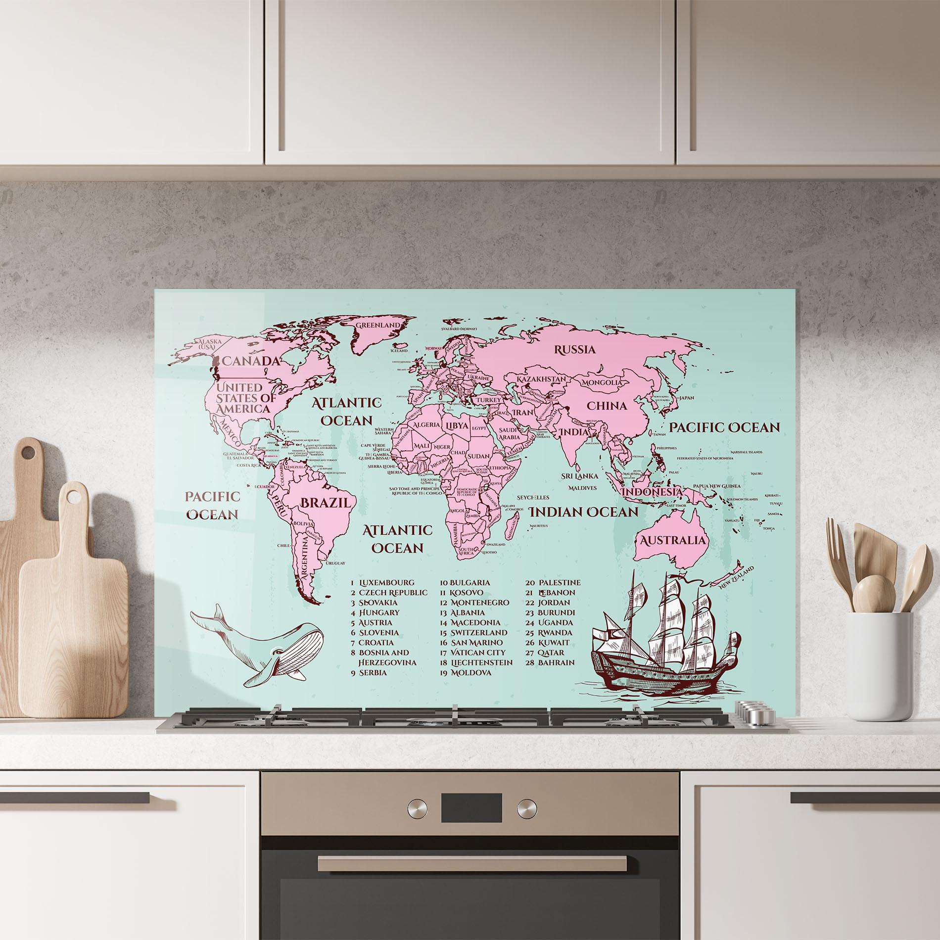 Konyhai üveg hátfal Pink Pirate Map mockup 7
