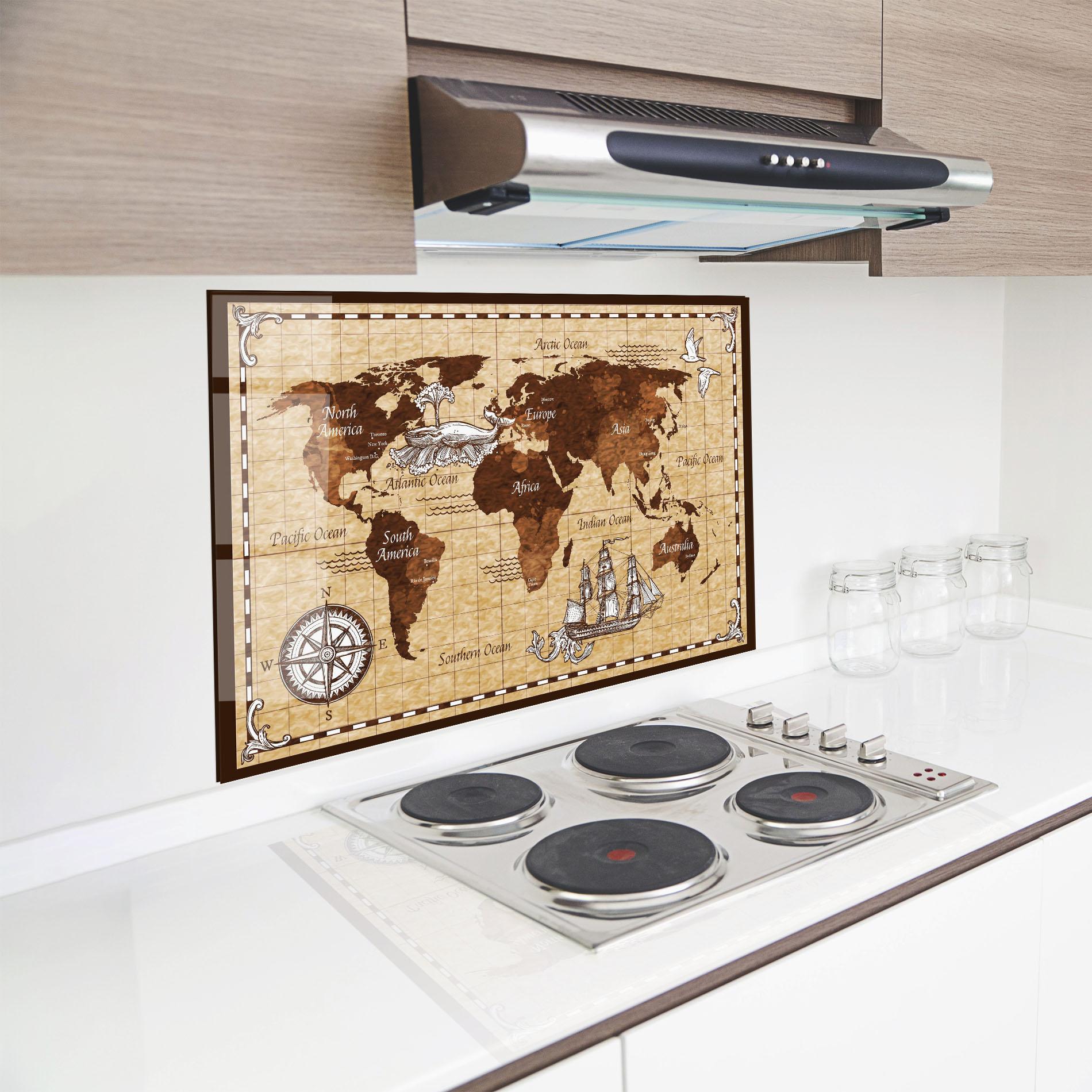 Konyhai üveg hátfal Brown Old Map mockup 8