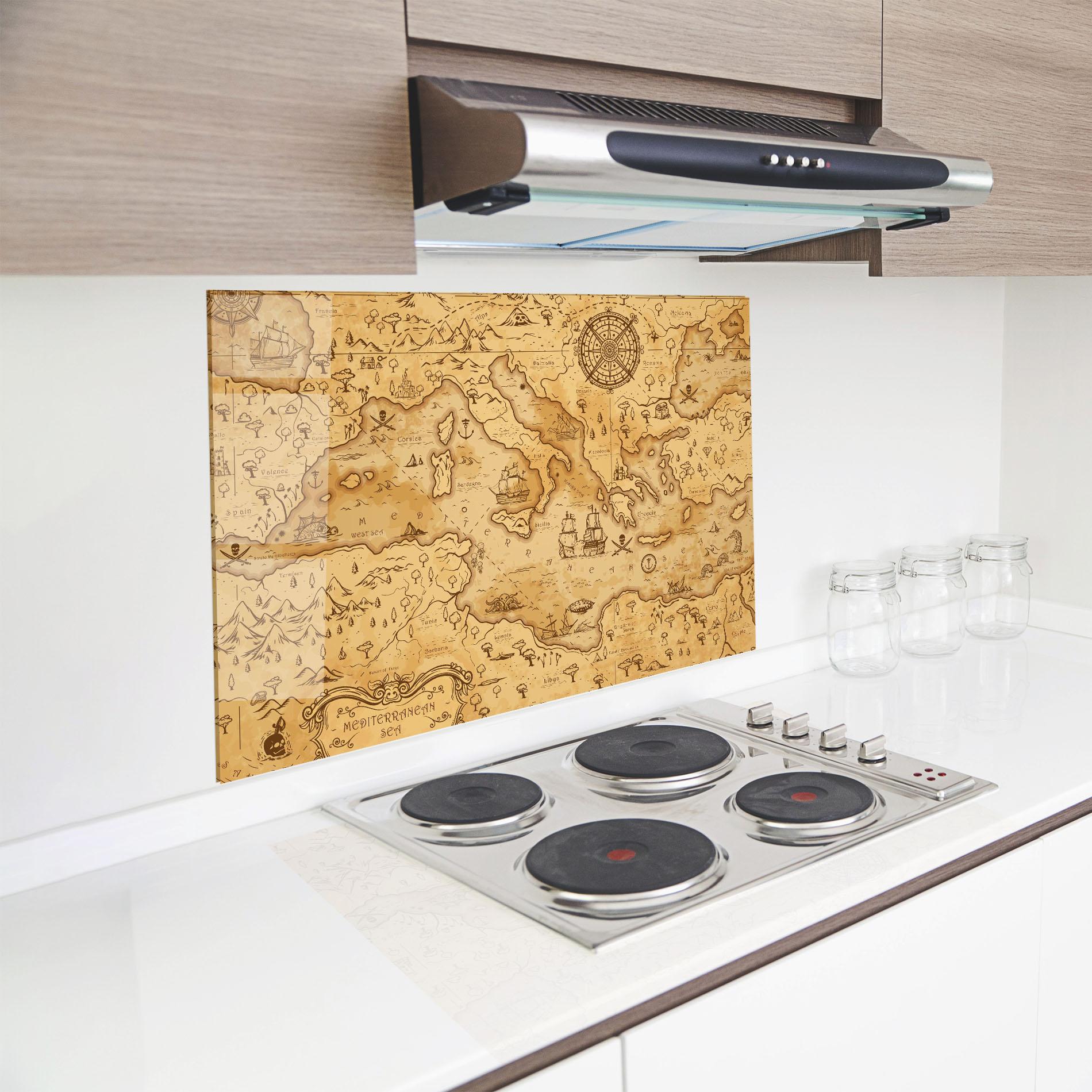 Konyhai üveg hátfal Cream Brown Map mockup 8