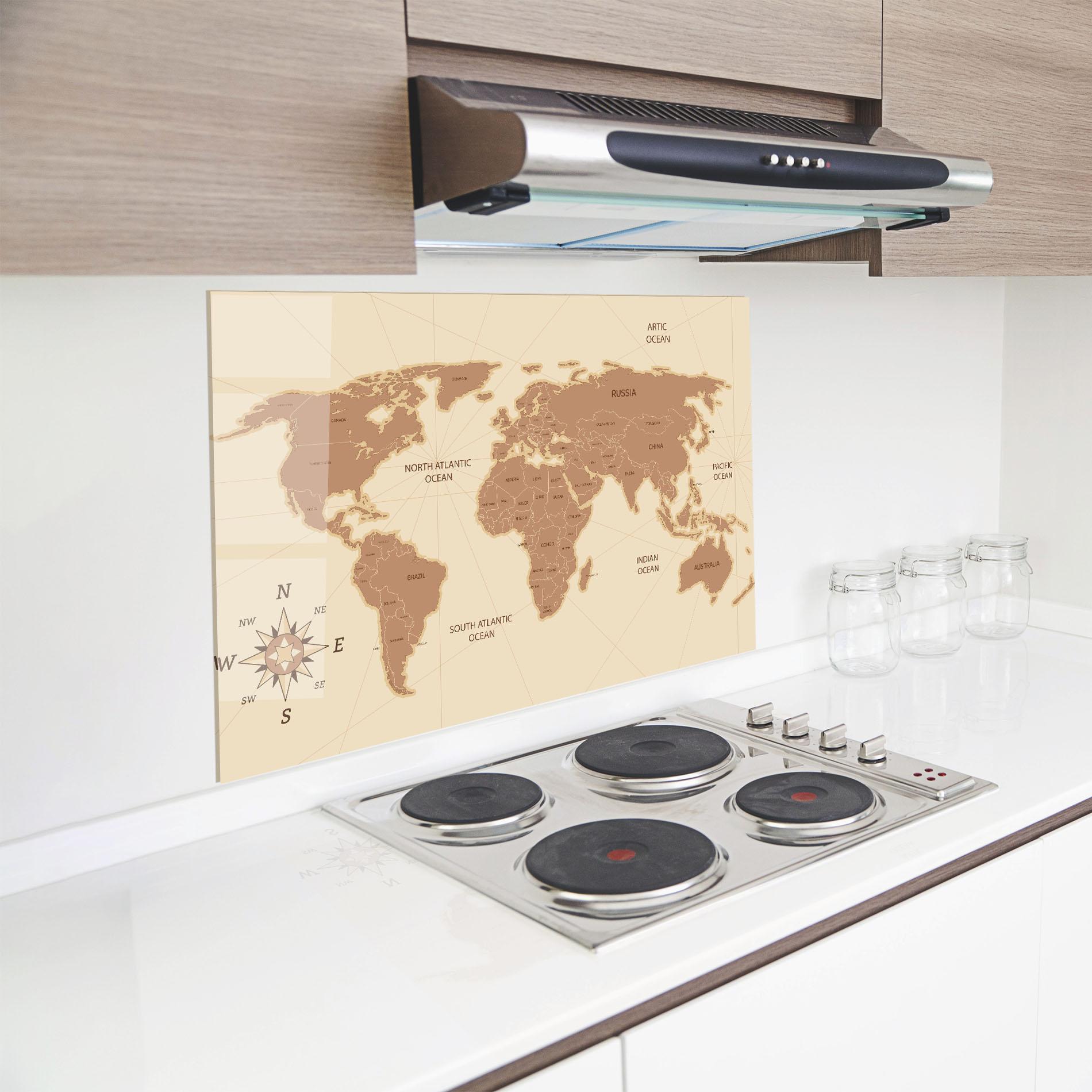 Konyhai üveg hátfal Cream Map Vintage mockup 8