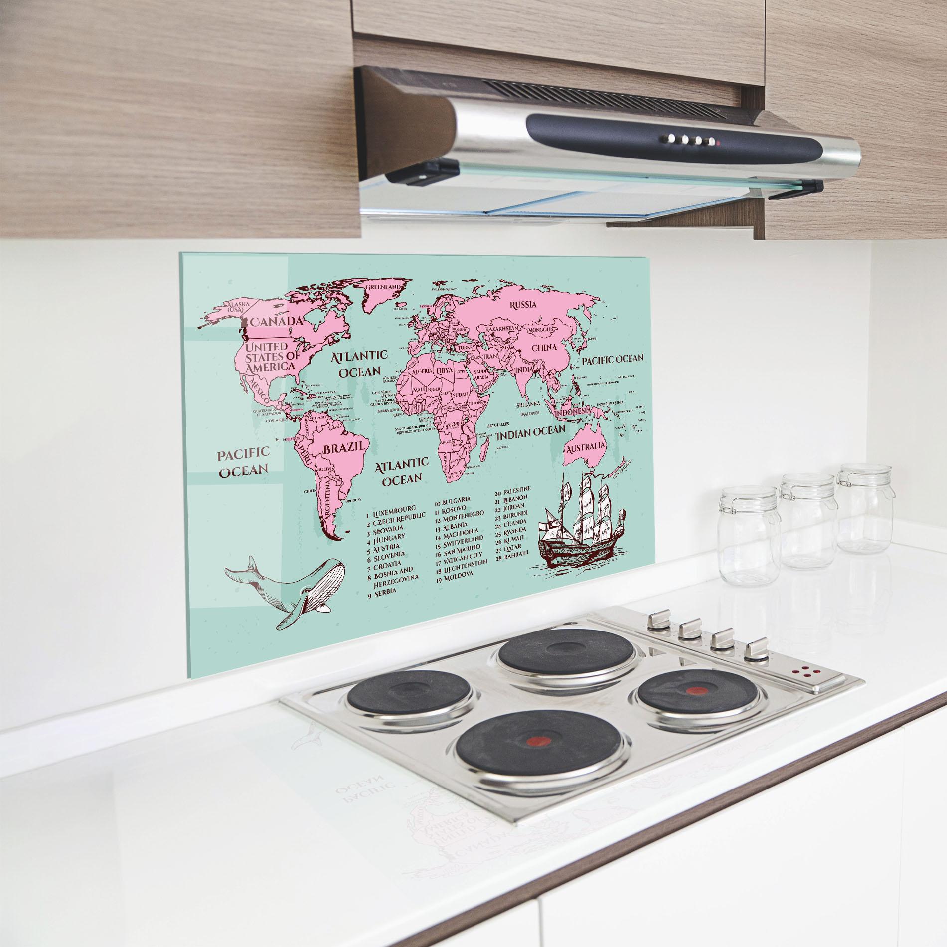 Konyhai üveg hátfal Pink Pirate Map mockup 8