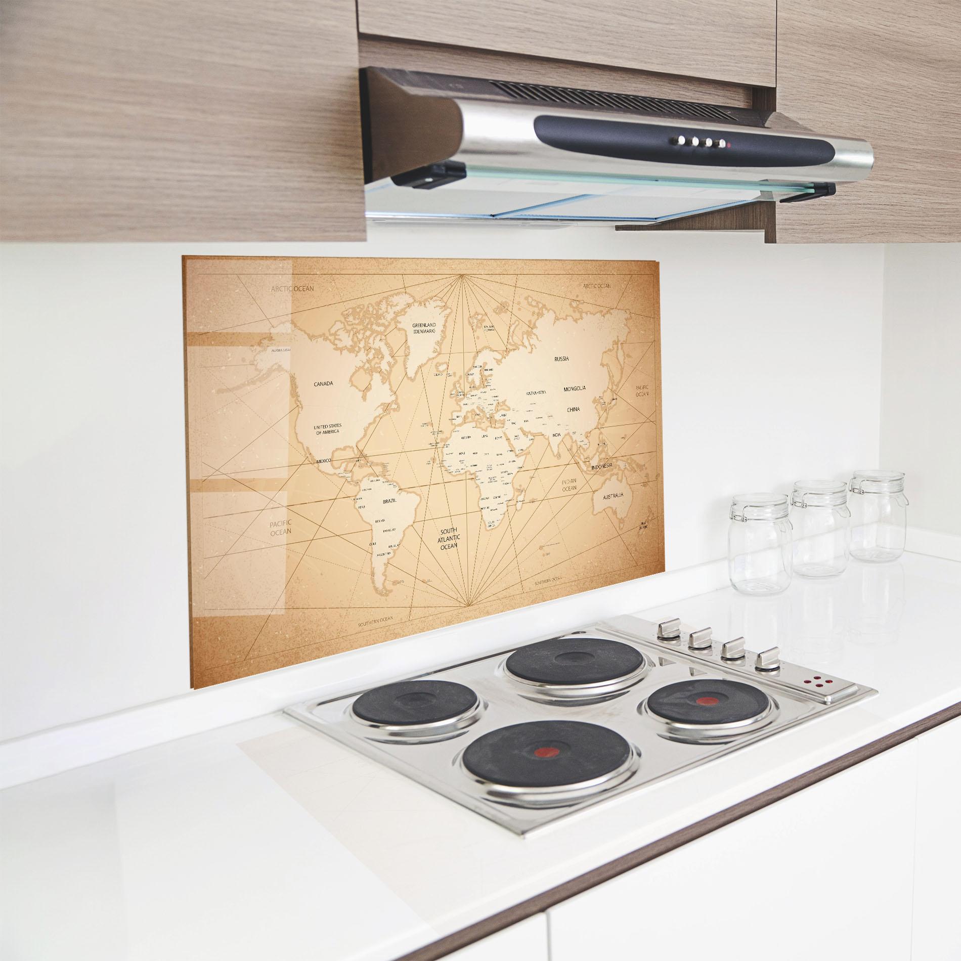 Konyhai üveg hátfal World Vintage Map mockup 8