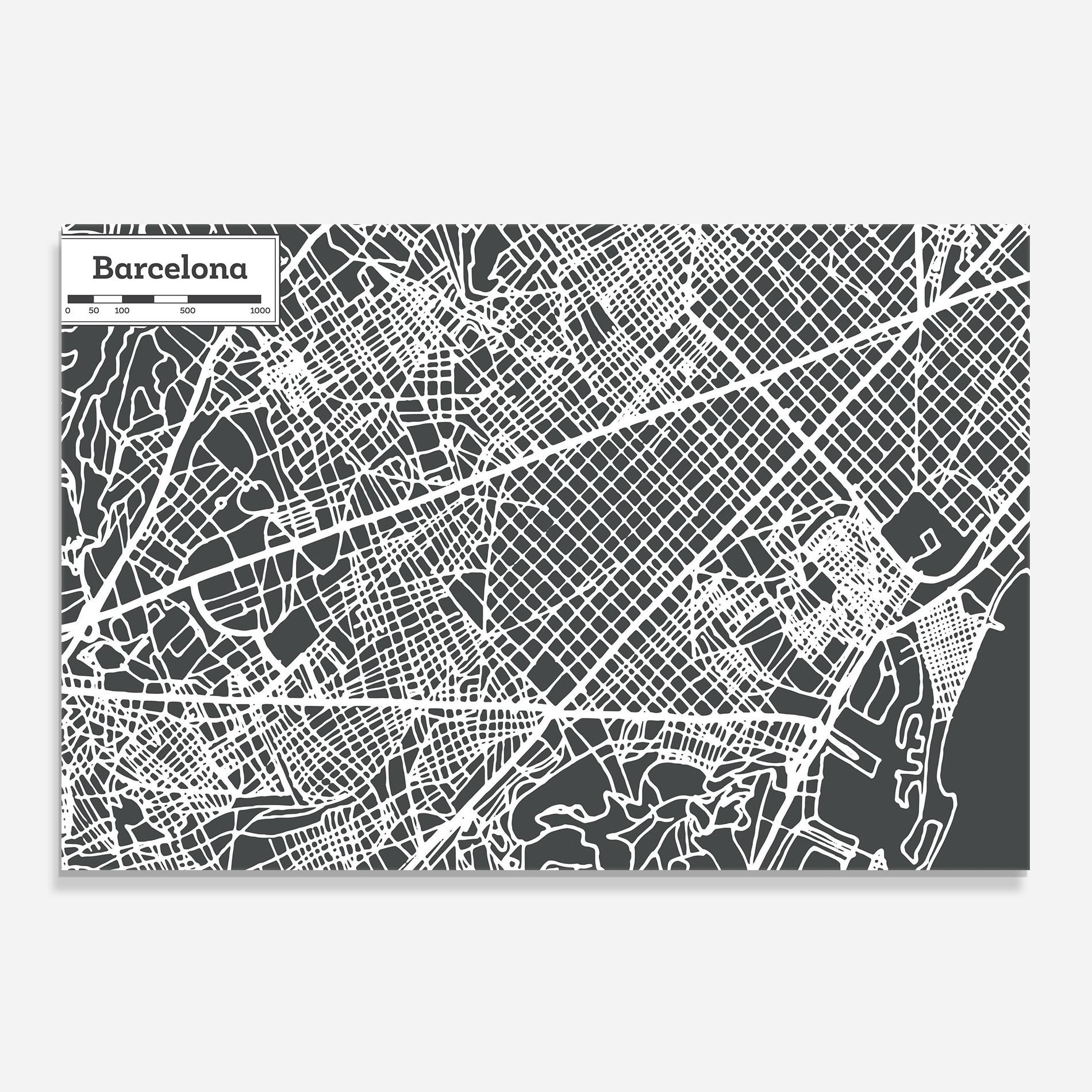 Konyhai üveg hátfal Barcelona Map mockup 0