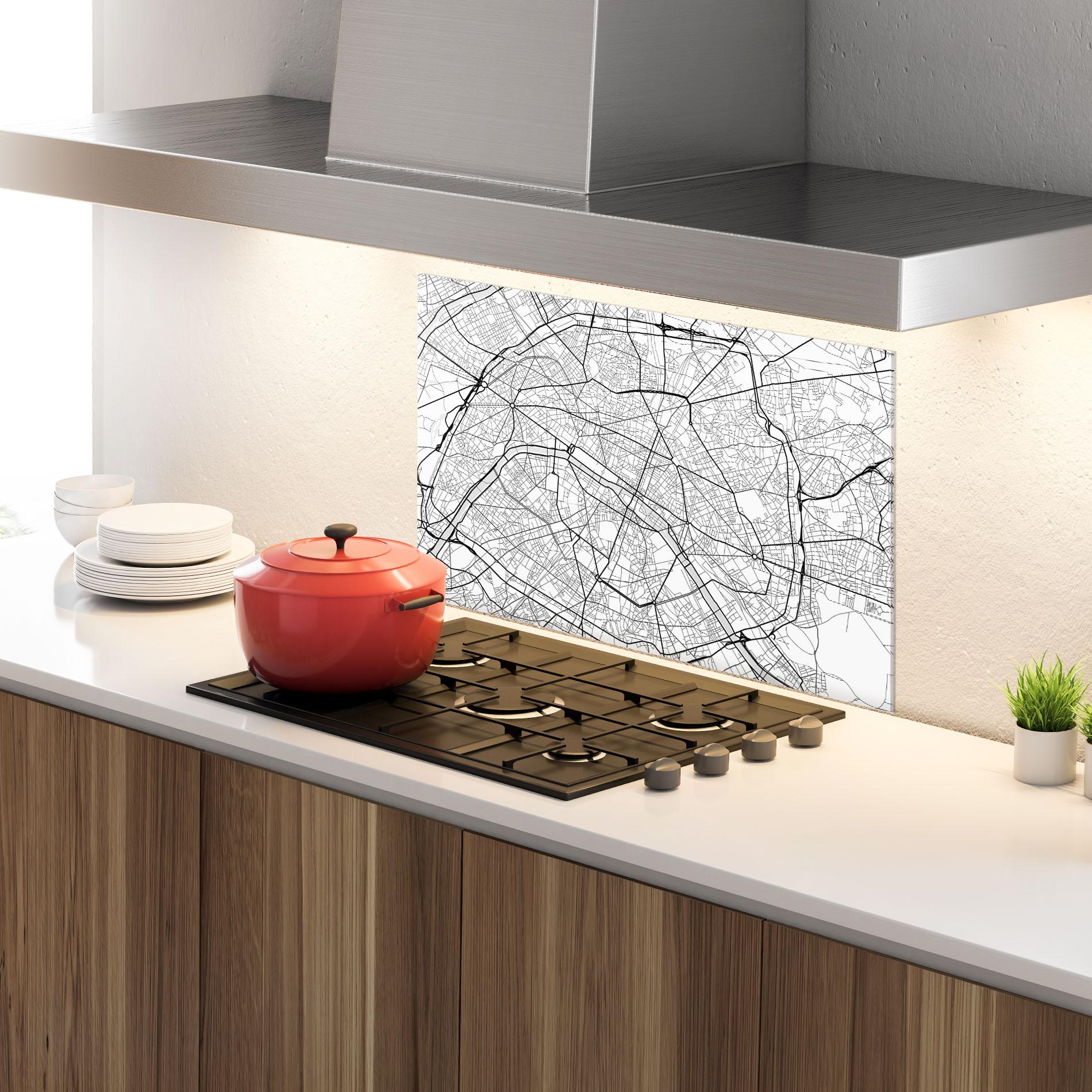 Konyhai üveg hátfal City Black Line mockup 4