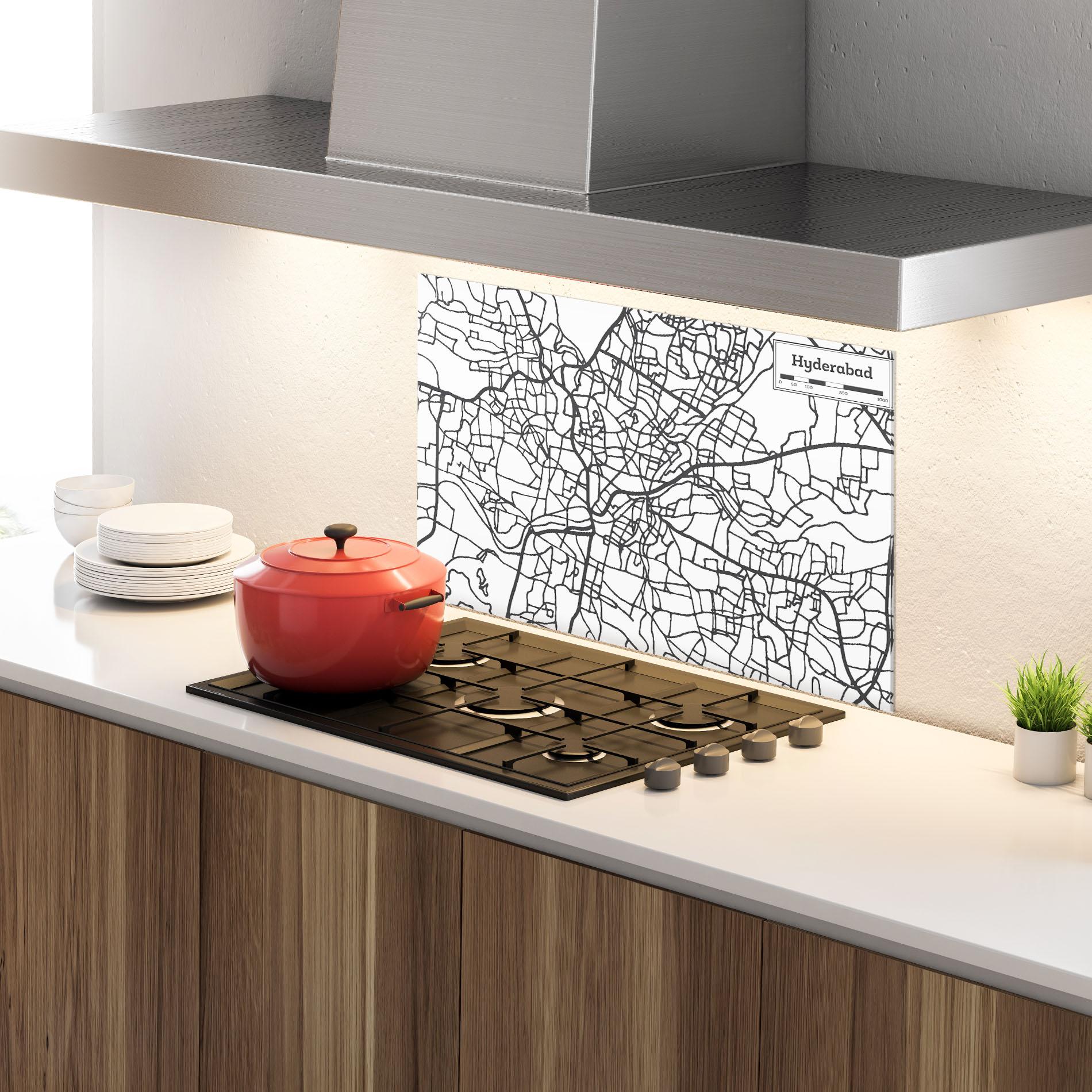 Konyhai üveg hátfal Hyderabad Map mockup 4