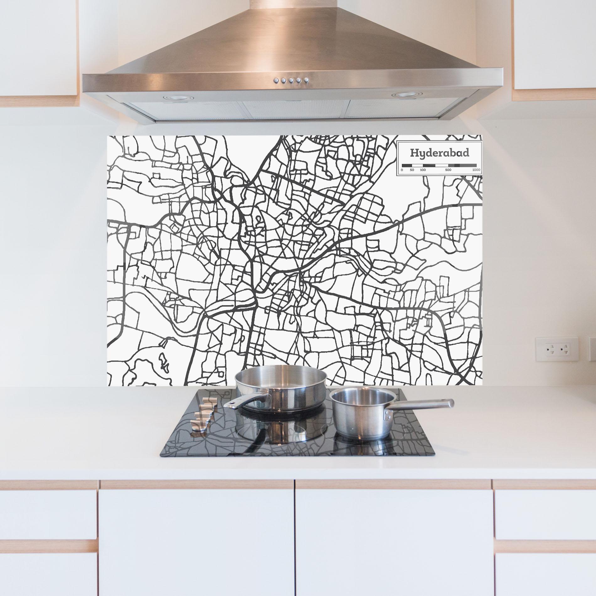 Konyhai üveg hátfal Hyderabad Map mockup 5