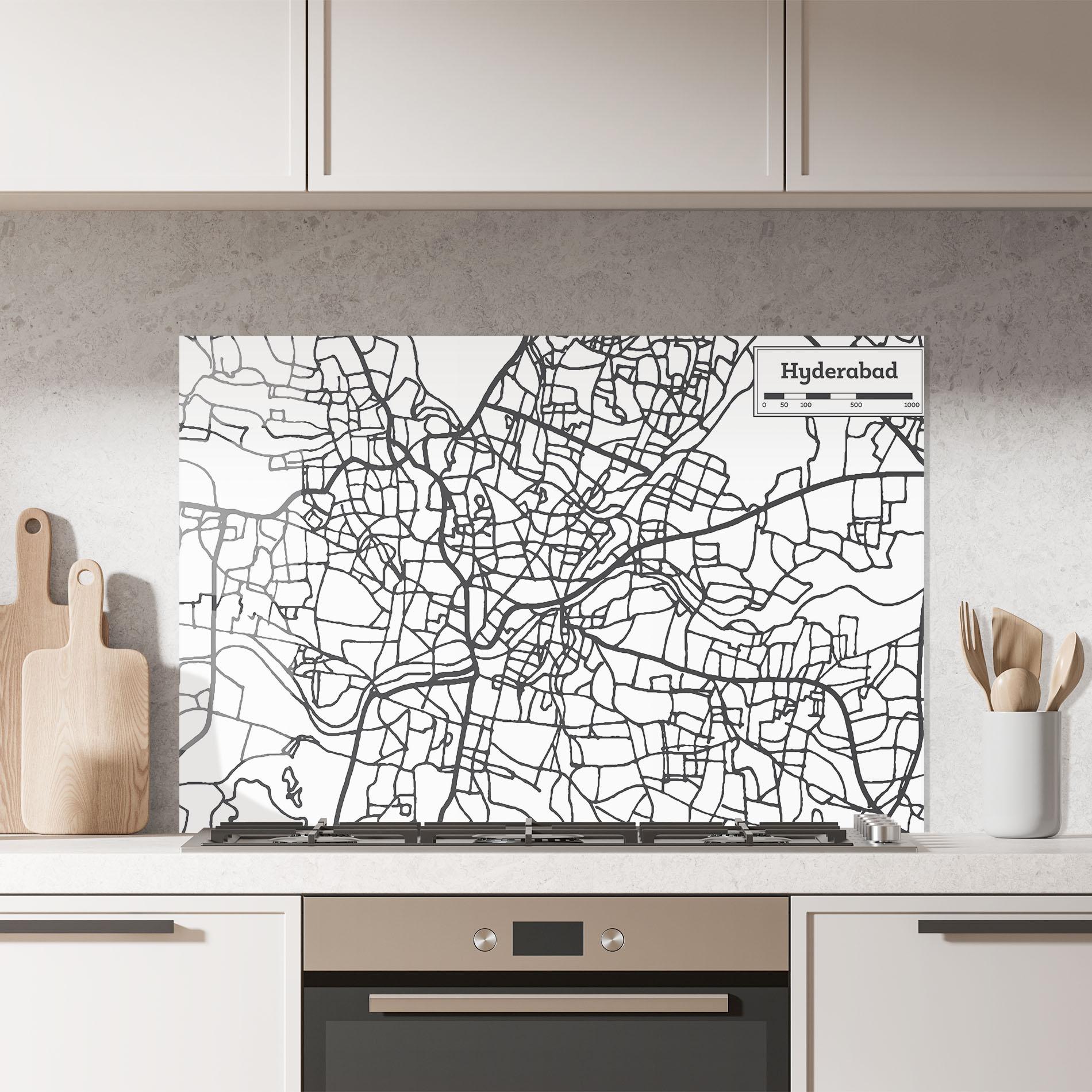 Konyhai üveg hátfal Hyderabad Map mockup 7