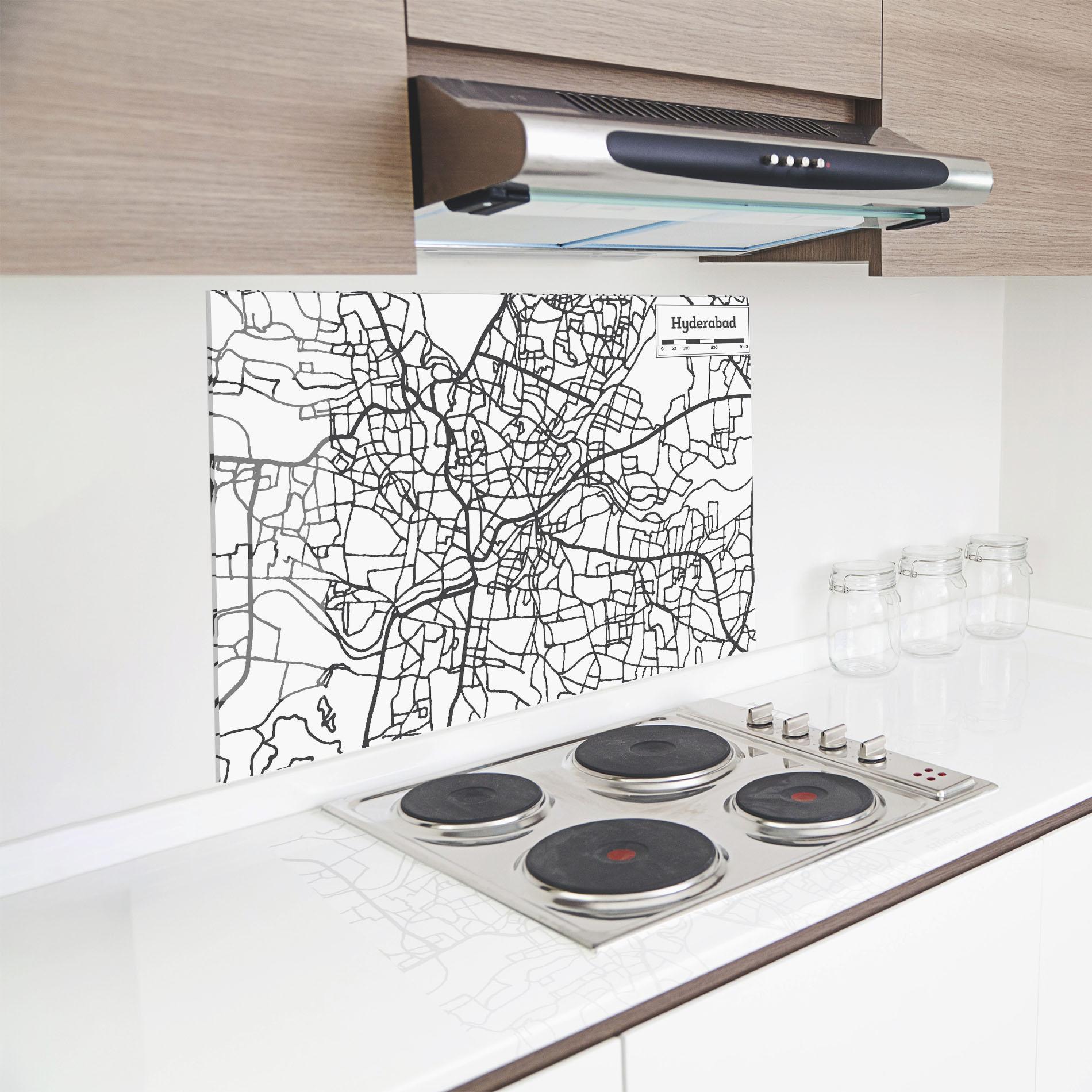 Konyhai üveg hátfal Hyderabad Map mockup 8