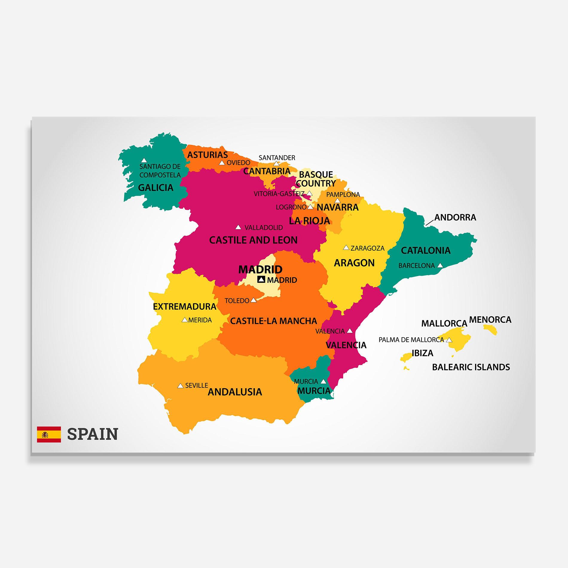 Konyhai üveg hátfal Spain Colorful Map mockup 0