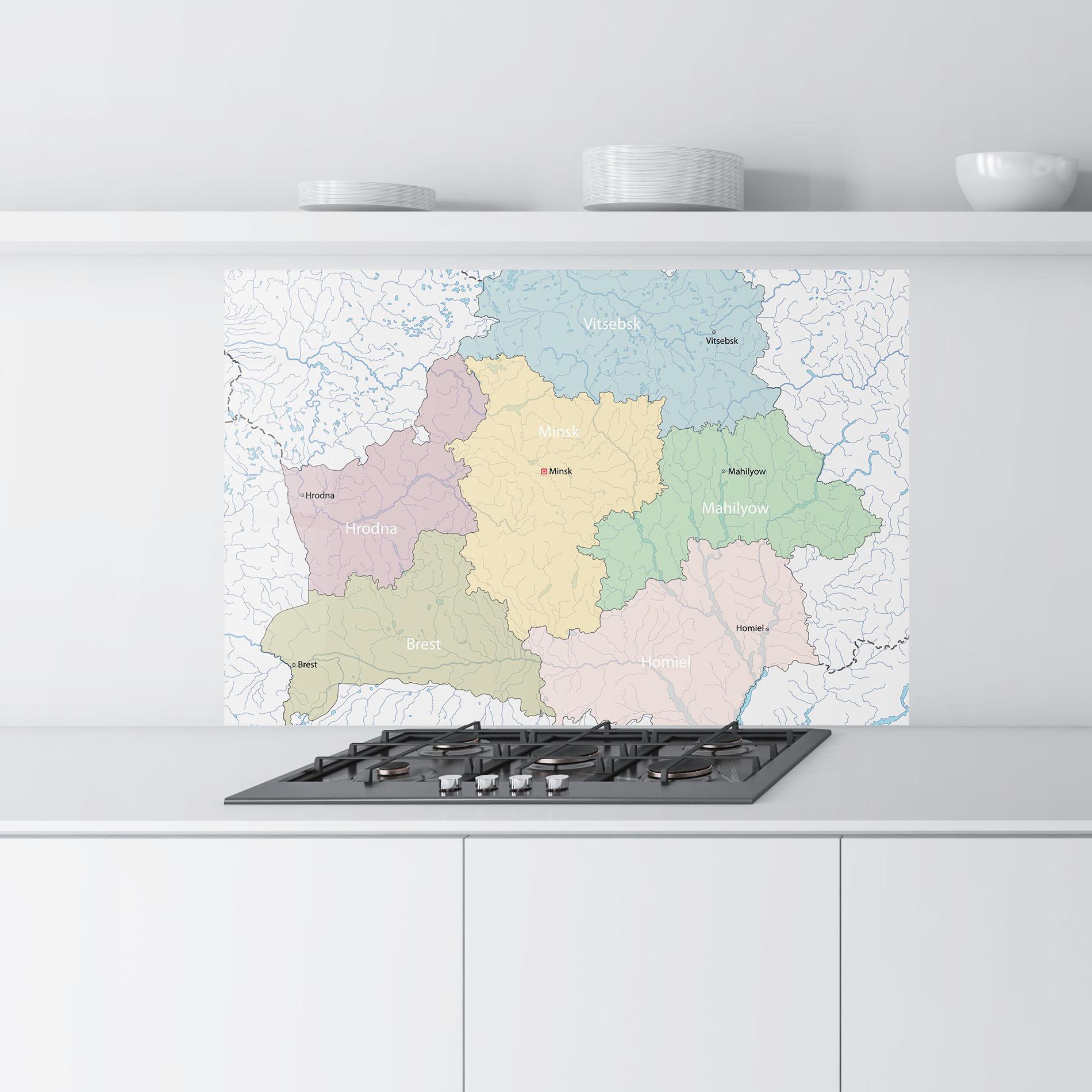 Konyhai üveg hátfal Belarus Map mockup 9
