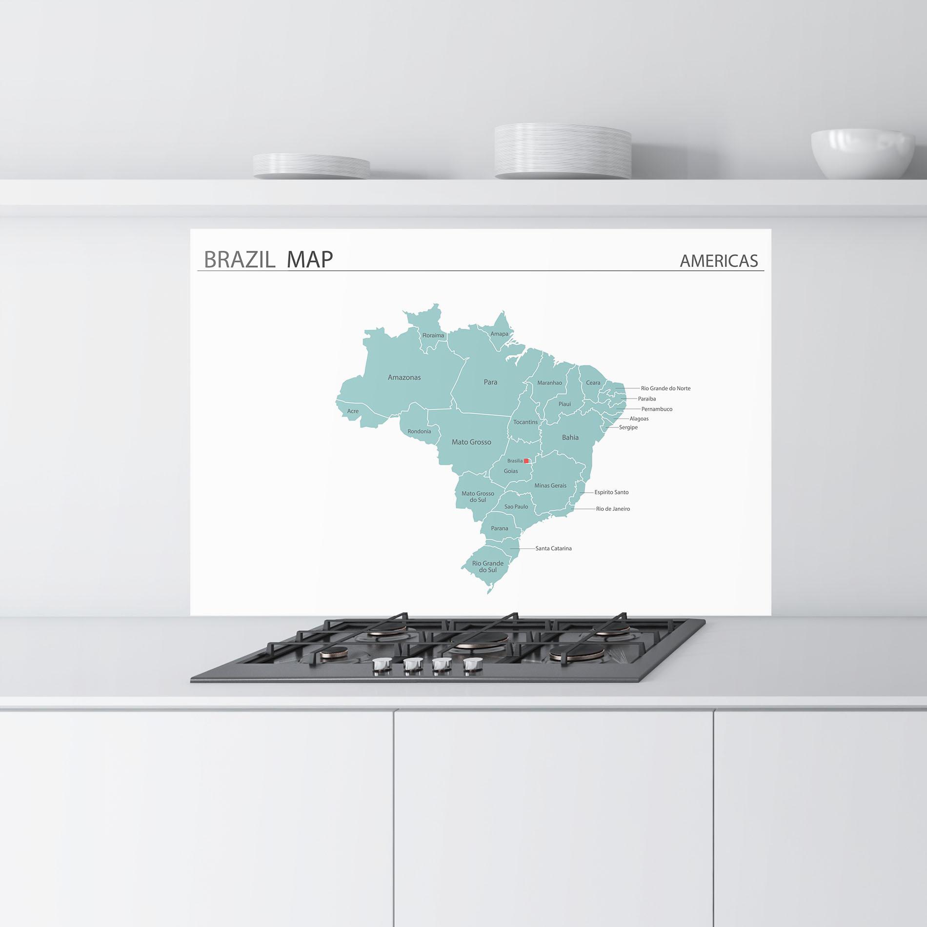 Konyhai üveg hátfal Brazil Map mockup 9