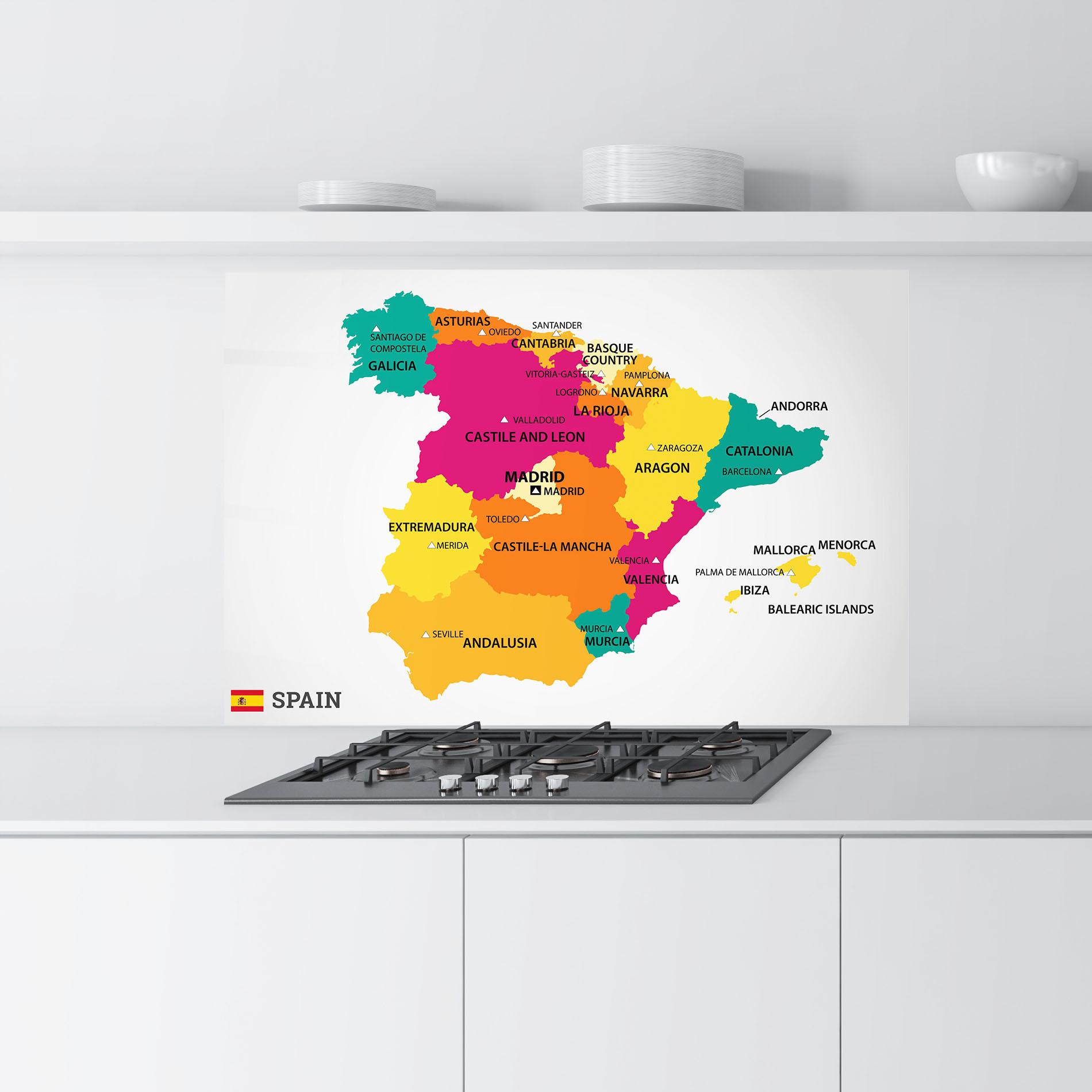 Konyhai üveg hátfal Spain Colorful Map mockup 9