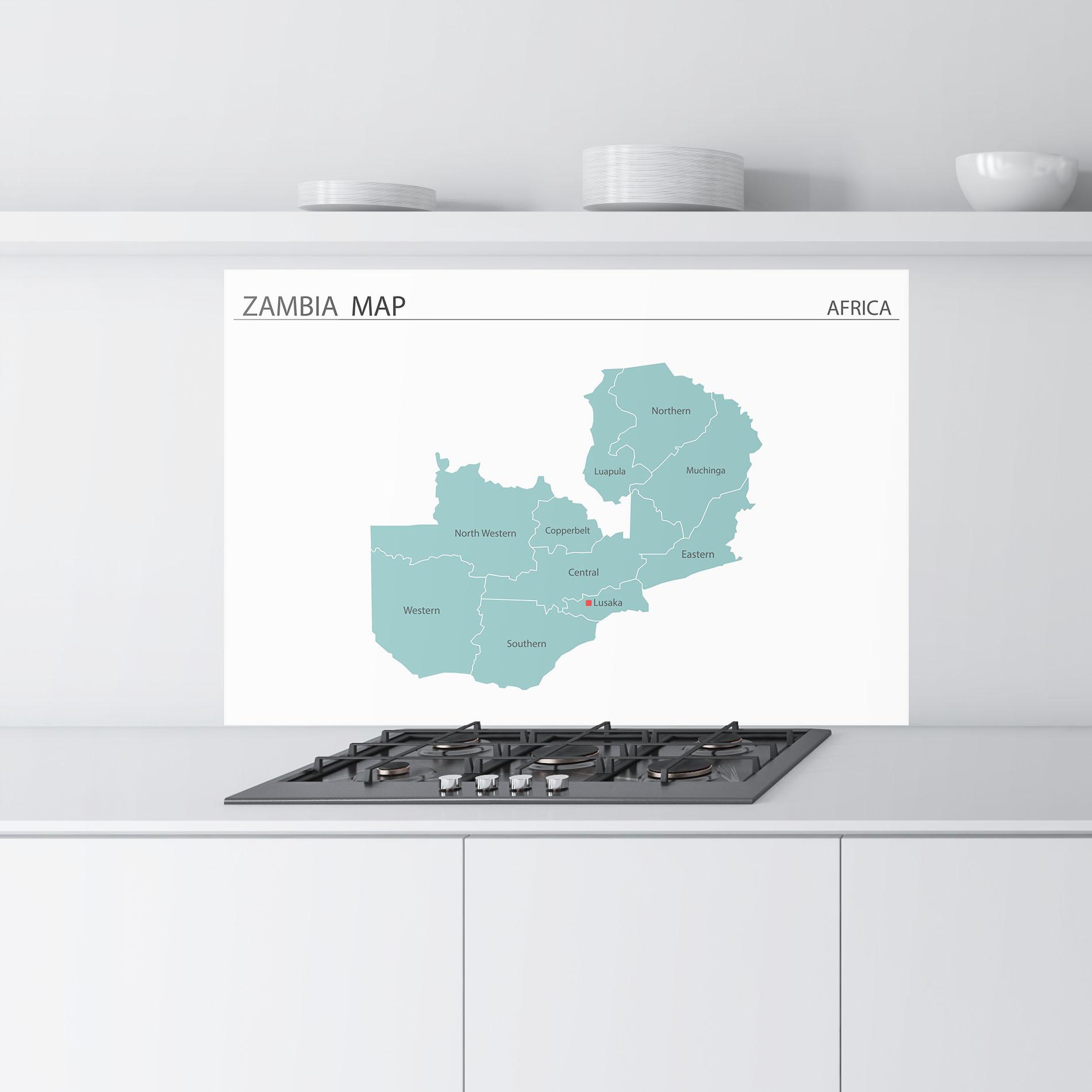 Konyhai üveg hátfal Zambia Map mockup 9