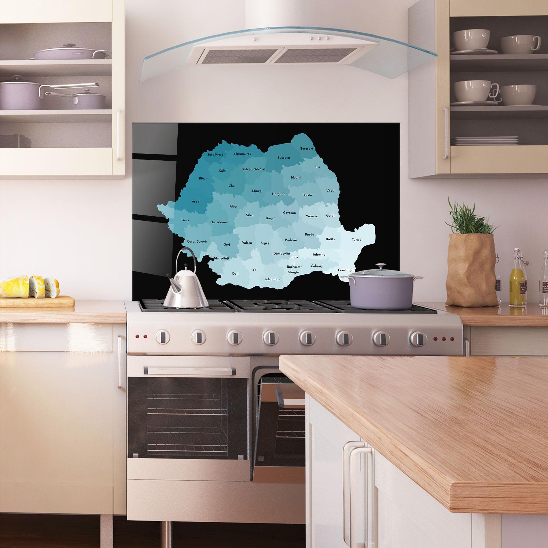 Konyhai üveg hátfal Romania Blue Map mockup 1
