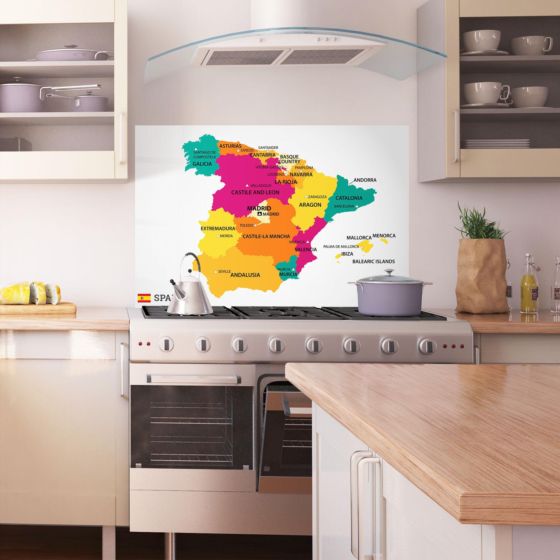 Konyhai üveg hátfal Spain Colorful Map mockup 1