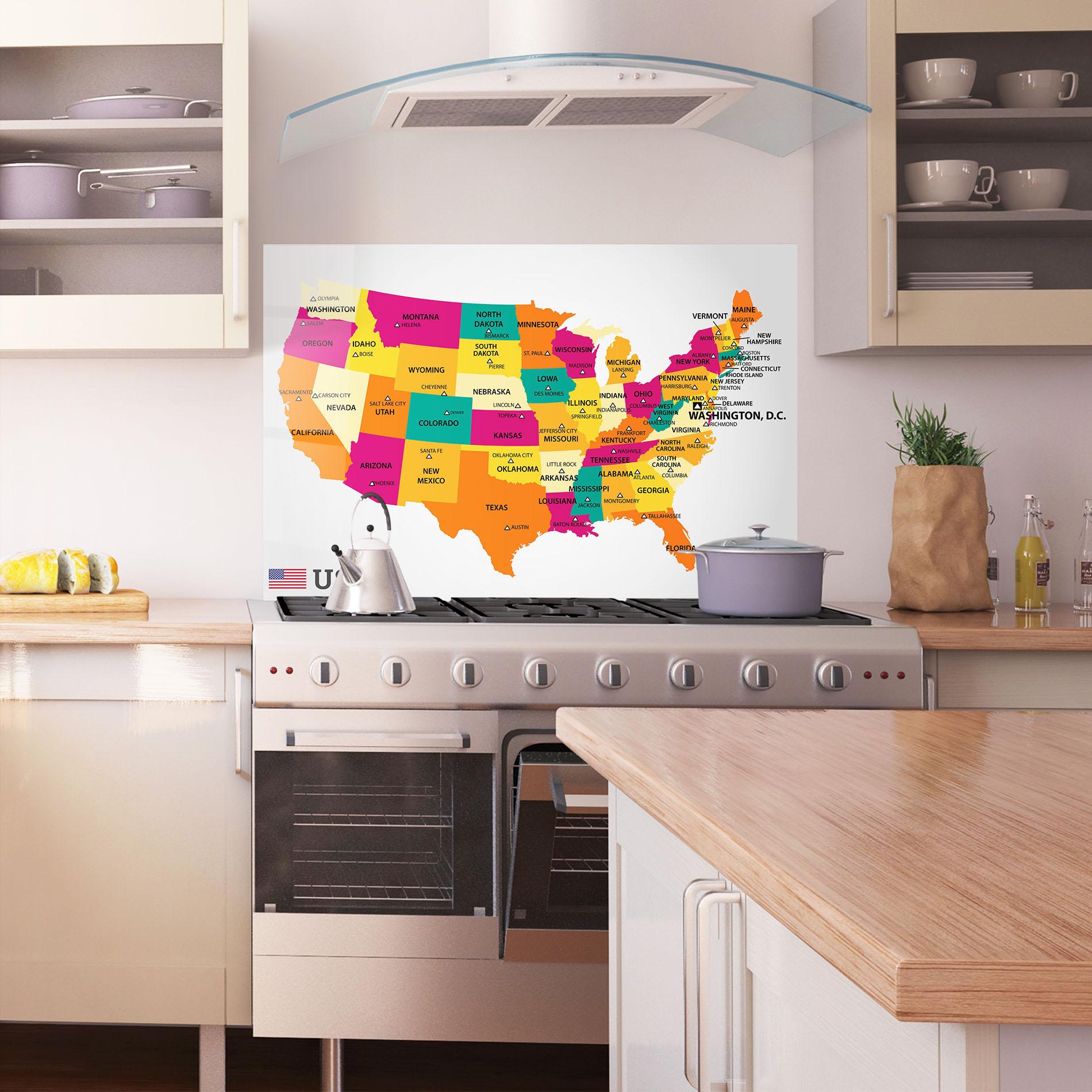 Konyhai üveg hátfal Usa Map mockup 1