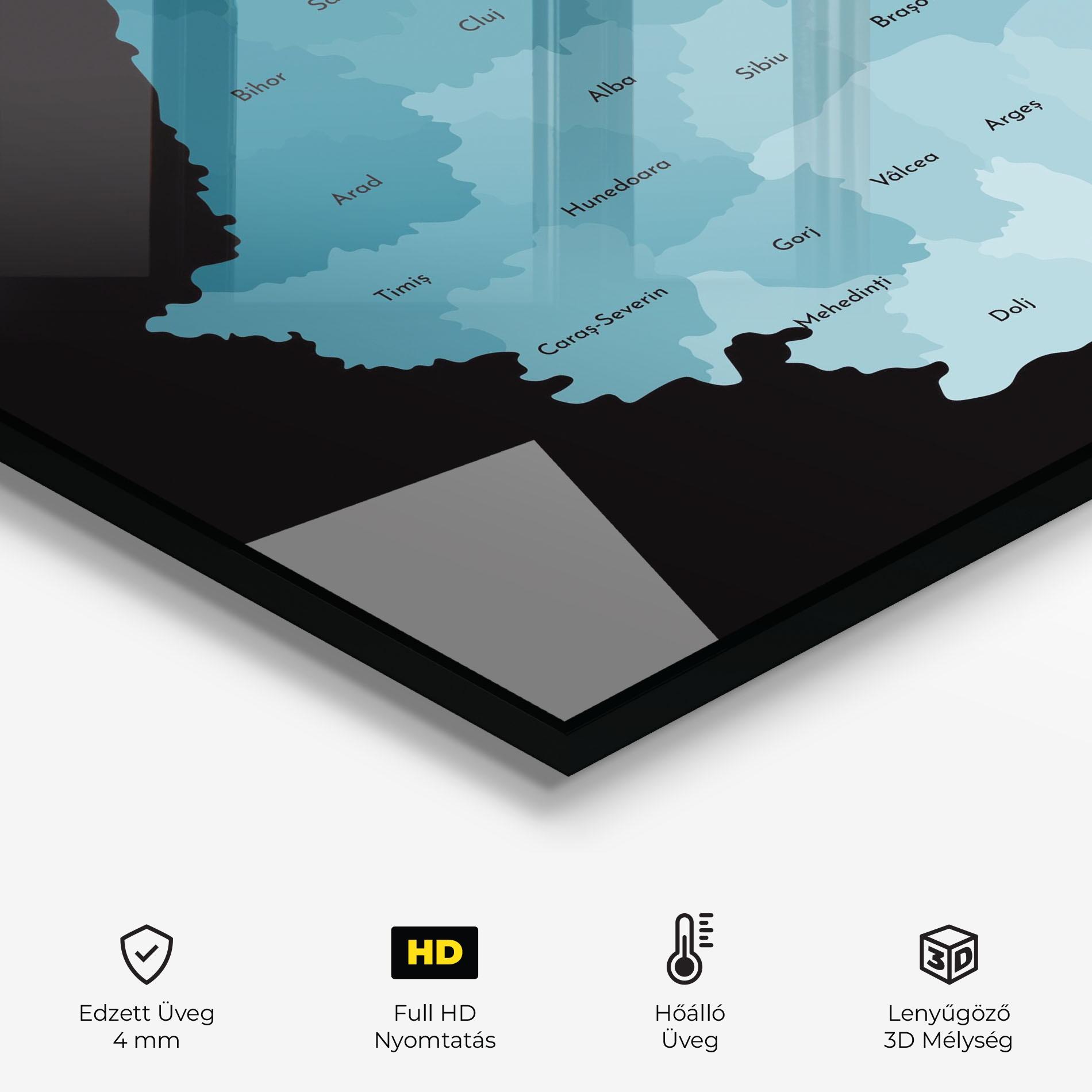 Konyhai üveg hátfal Romania Blue Map mockup 2