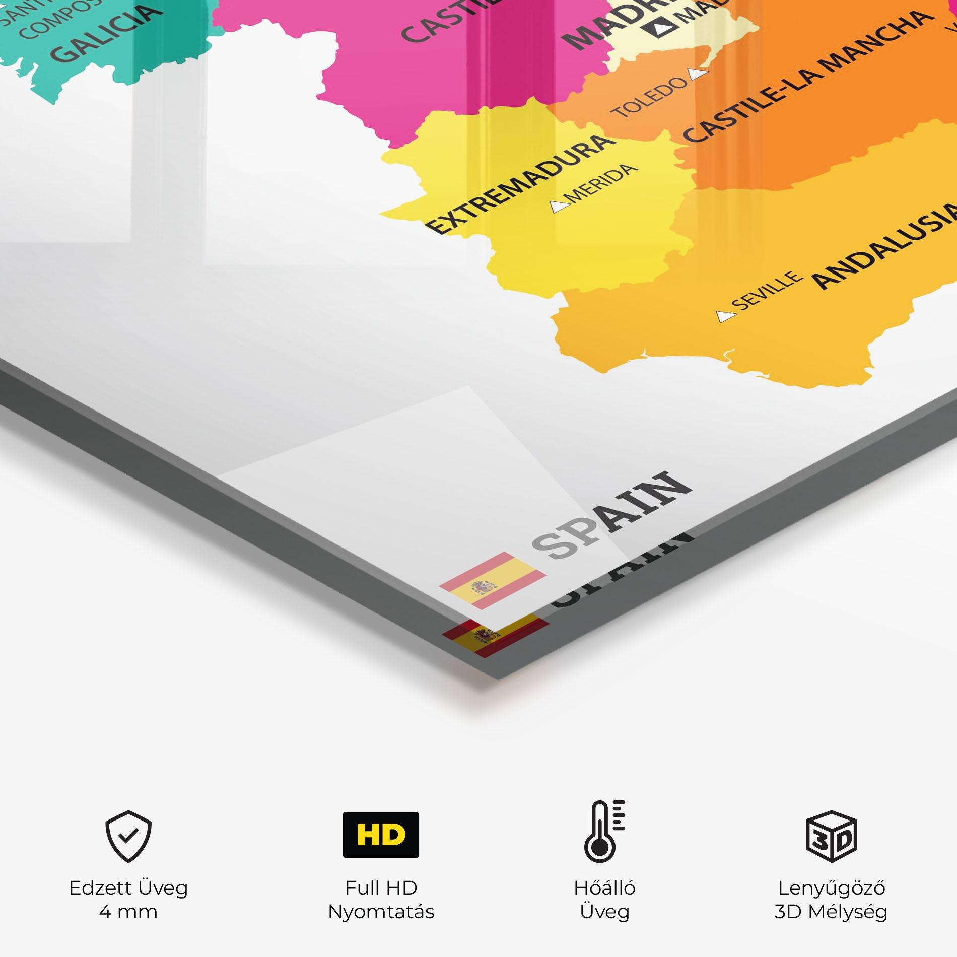 Konyhai üveg hátfal Spain Colorful Map mockup 2
