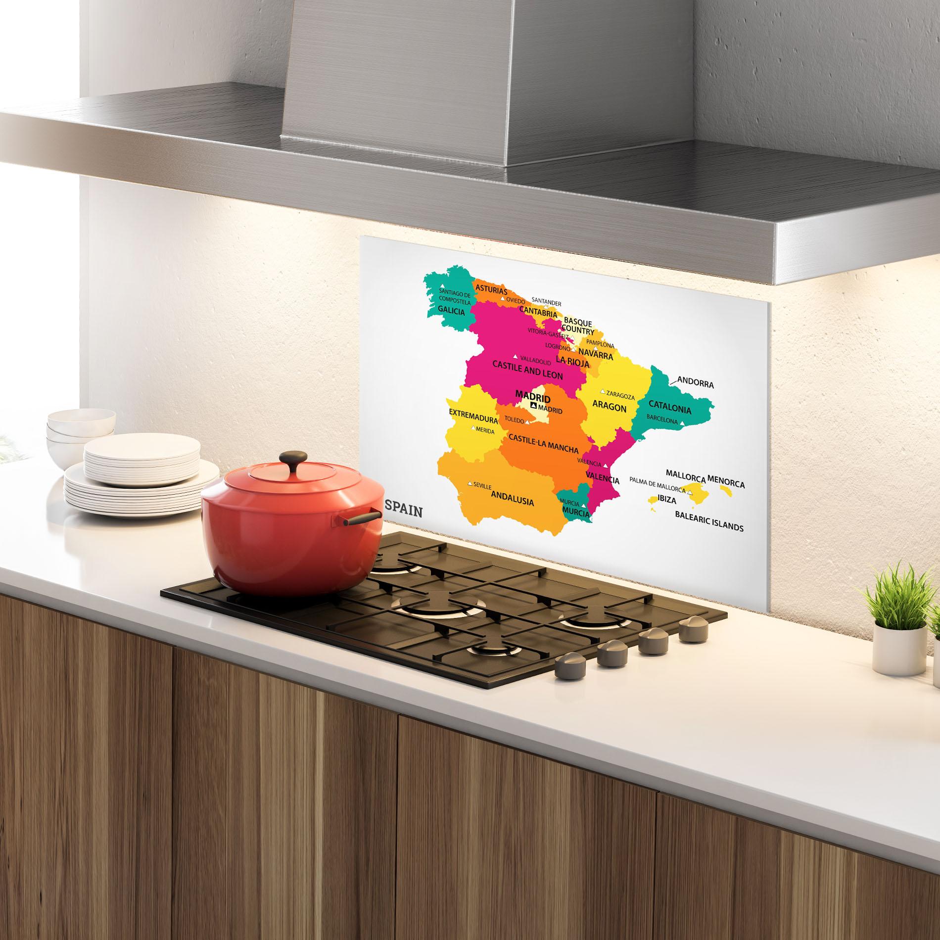 Konyhai üveg hátfal Spain Colorful Map mockup 4