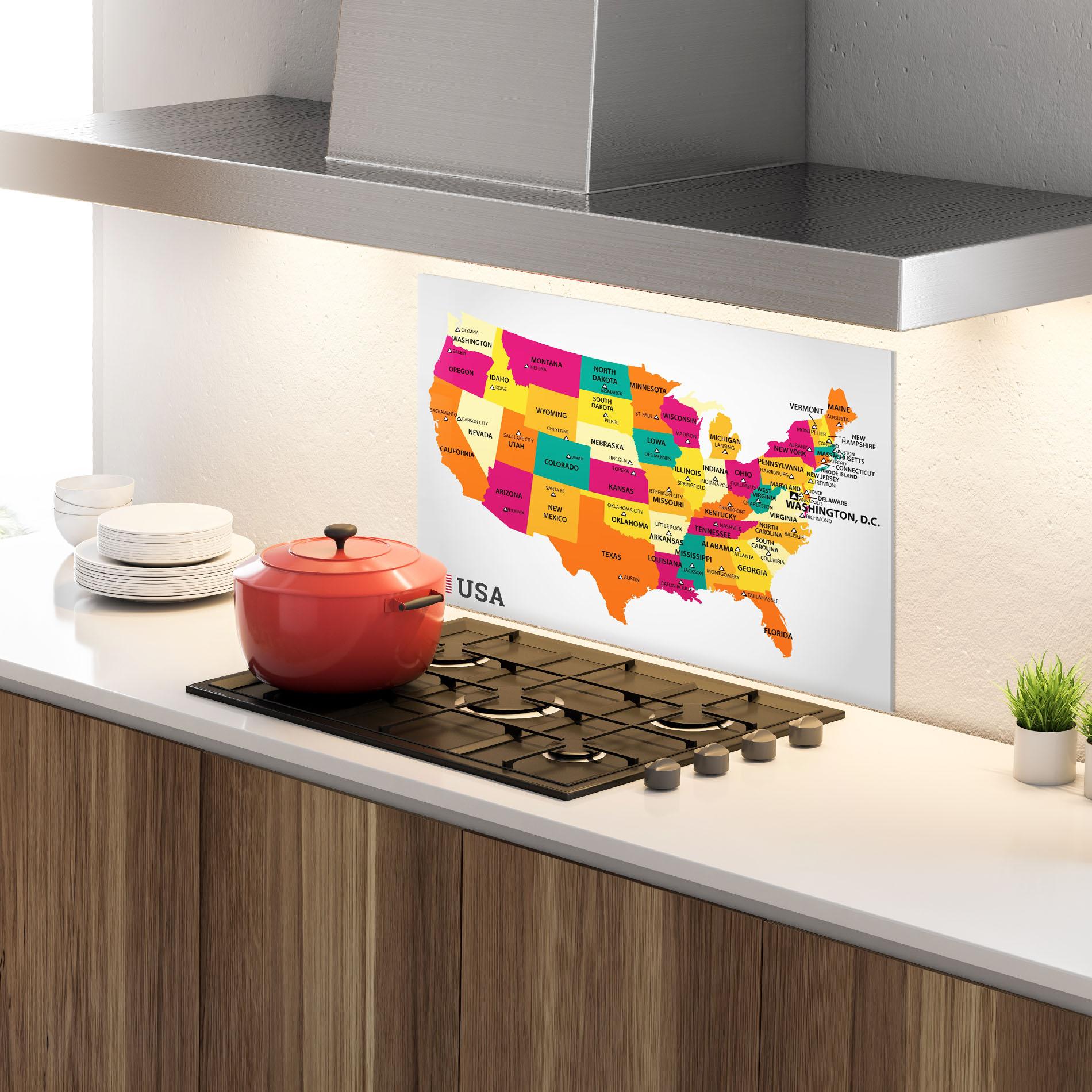 Konyhai üveg hátfal Usa Map mockup 4
