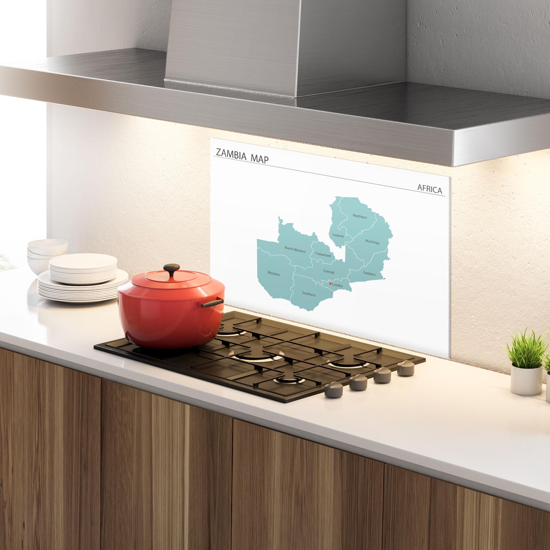 Konyhai üveg hátfal Zambia Map mockup 4