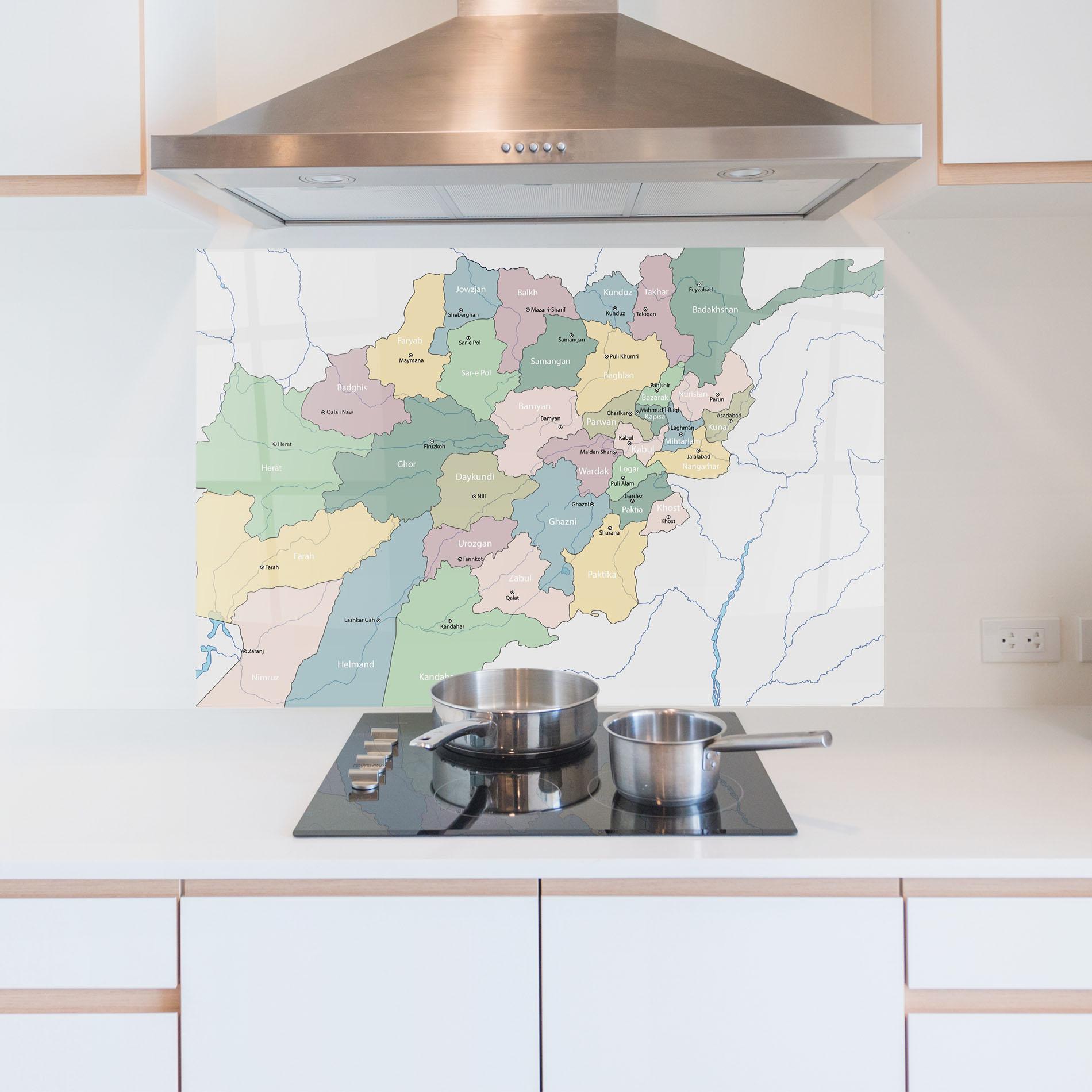 Konyhai üveg hátfal Afghanistan Map mockup 5