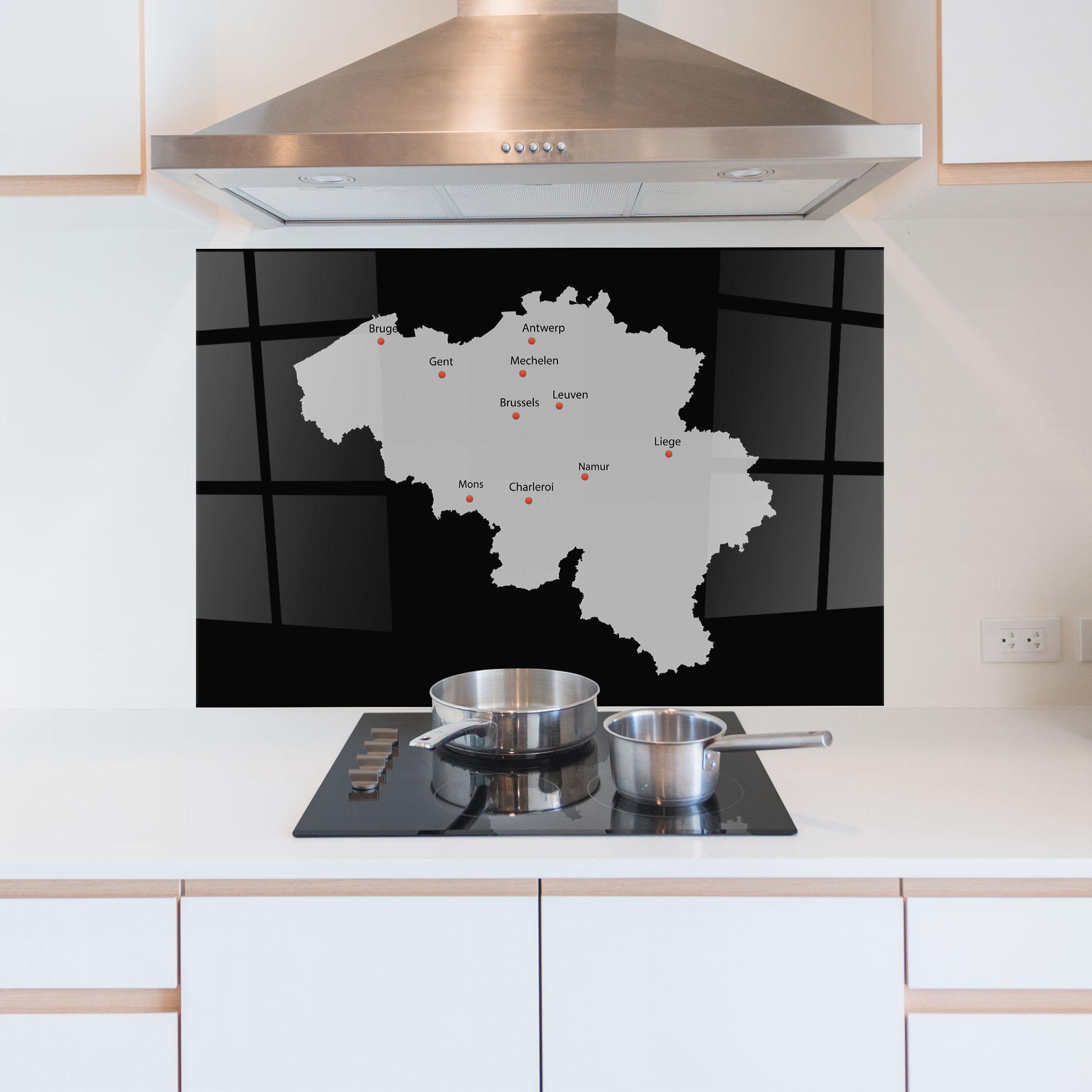 Konyhai üveg hátfal Belgium Map mockup 5