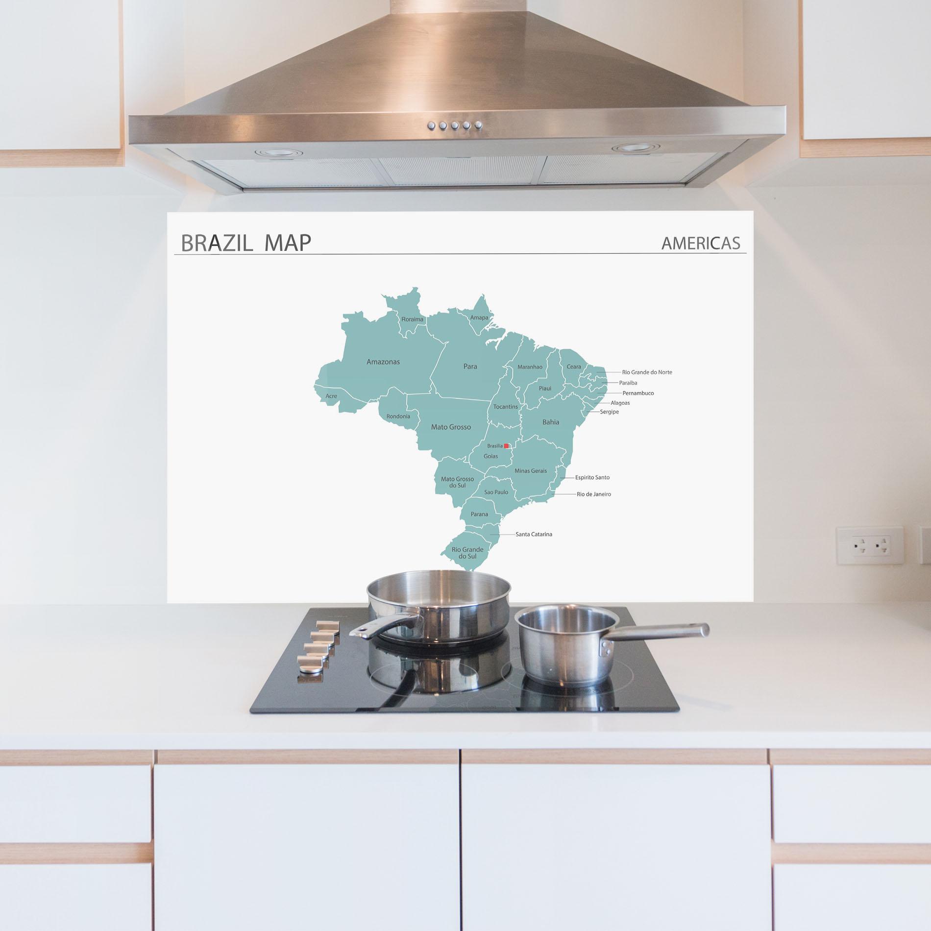 Konyhai üveg hátfal Brazil Map mockup 5