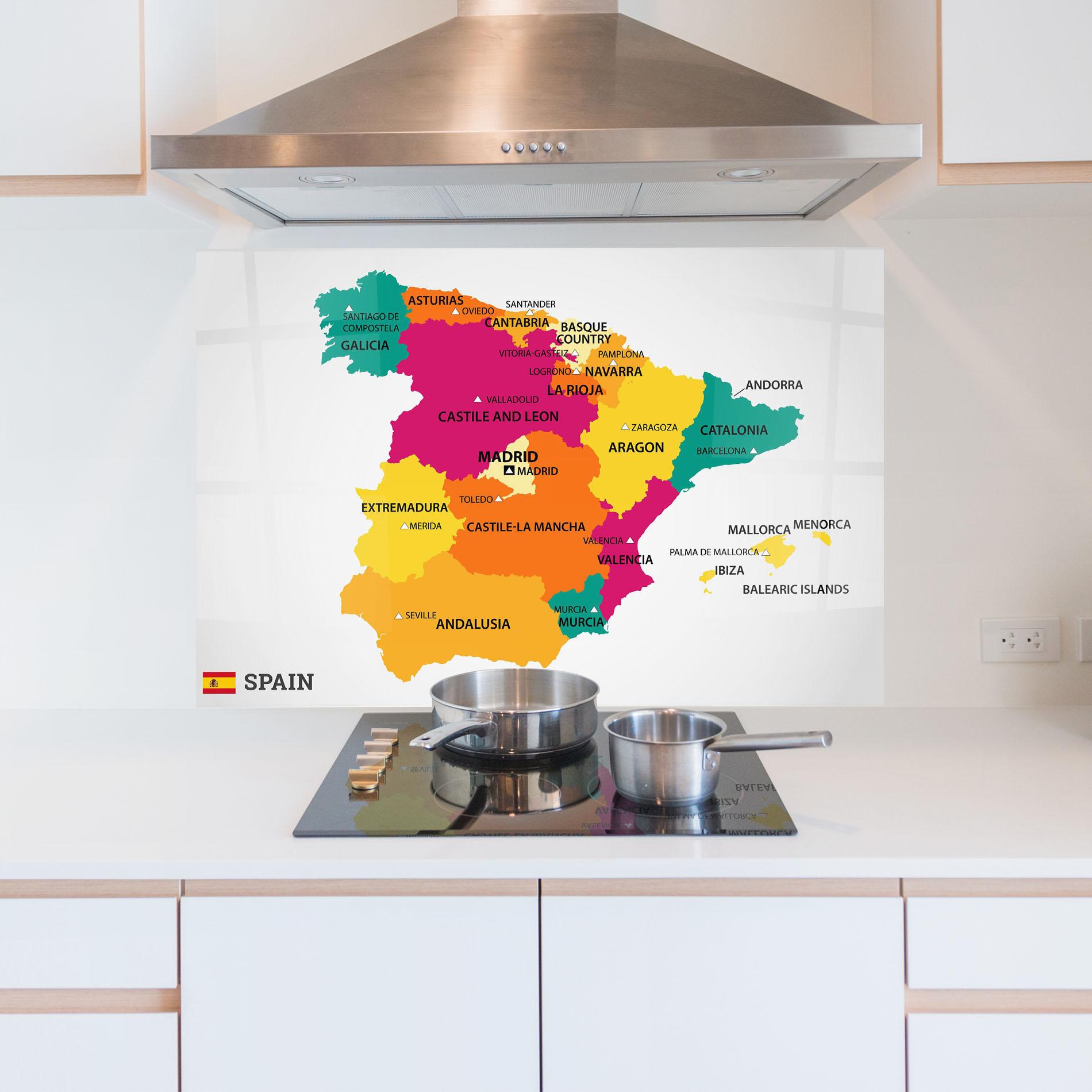 Konyhai üveg hátfal Spain Colorful Map mockup 5