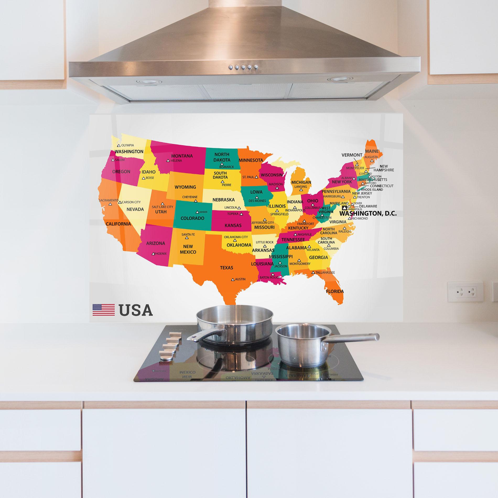 Konyhai üveg hátfal Usa Map mockup 5
