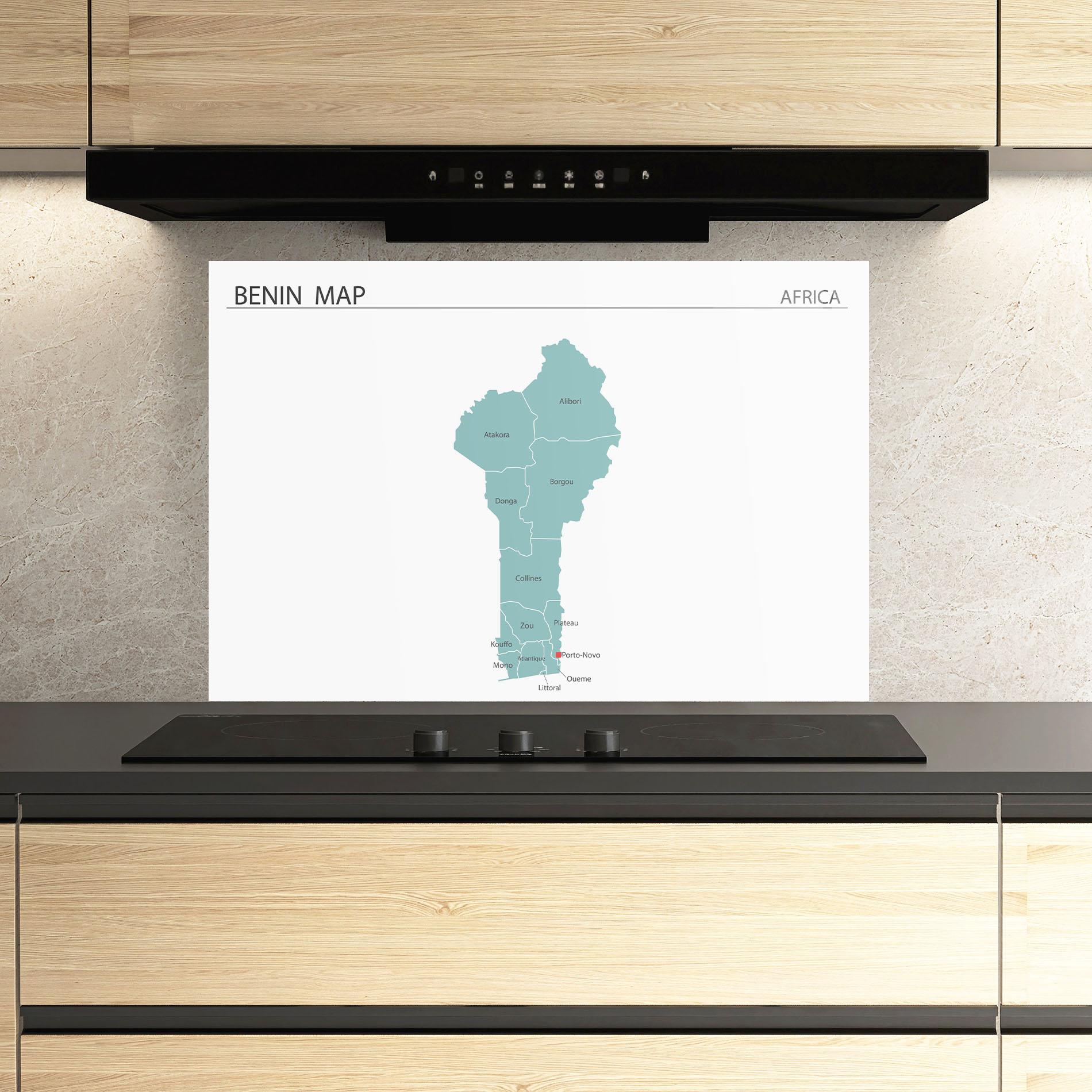 Konyhai üveg hátfal Benin Map mockup 3
