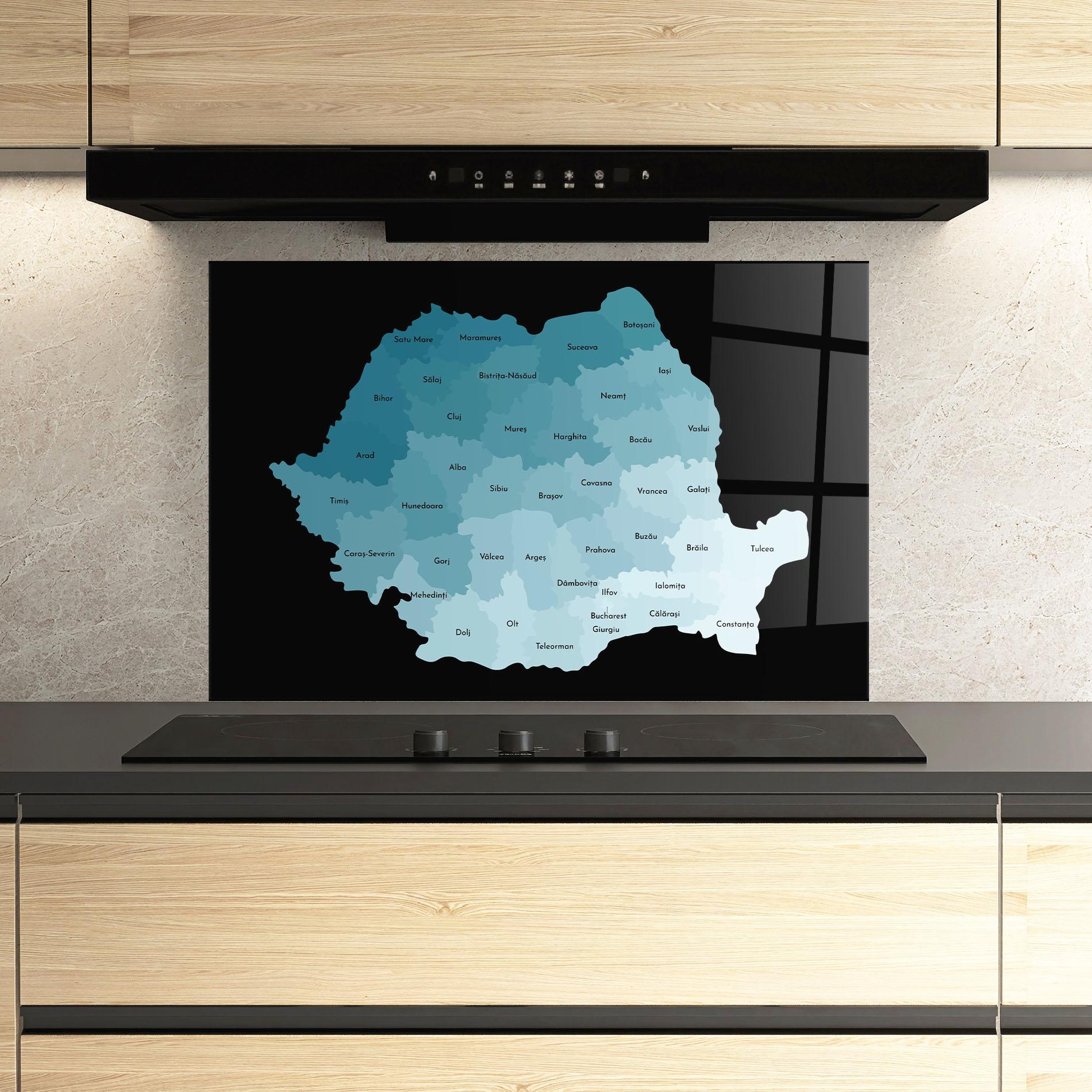 Konyhai üveg hátfal Romania Blue Map mockup 3