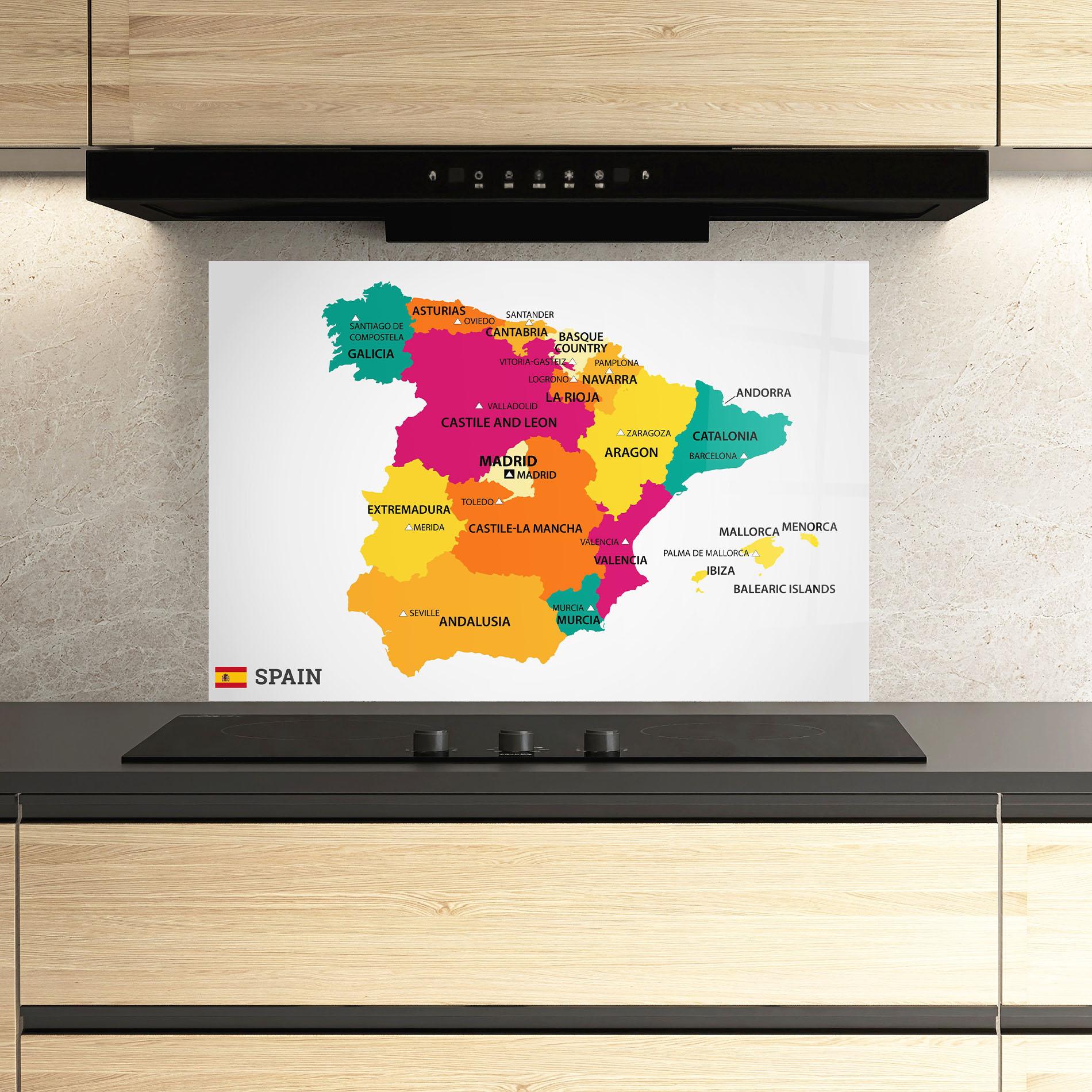 Konyhai üveg hátfal Spain Colorful Map mockup 3
