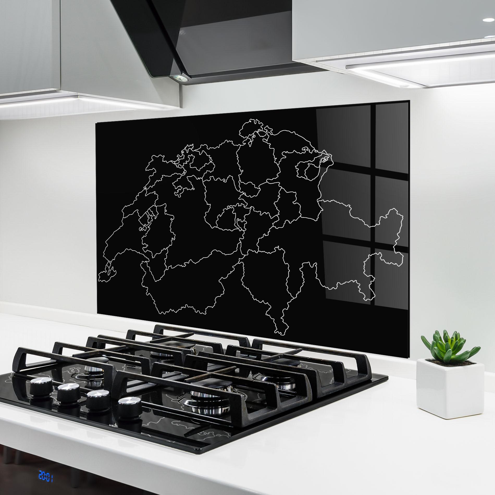 Konyhai üveg hátfal Switzerland White Line mockup 6