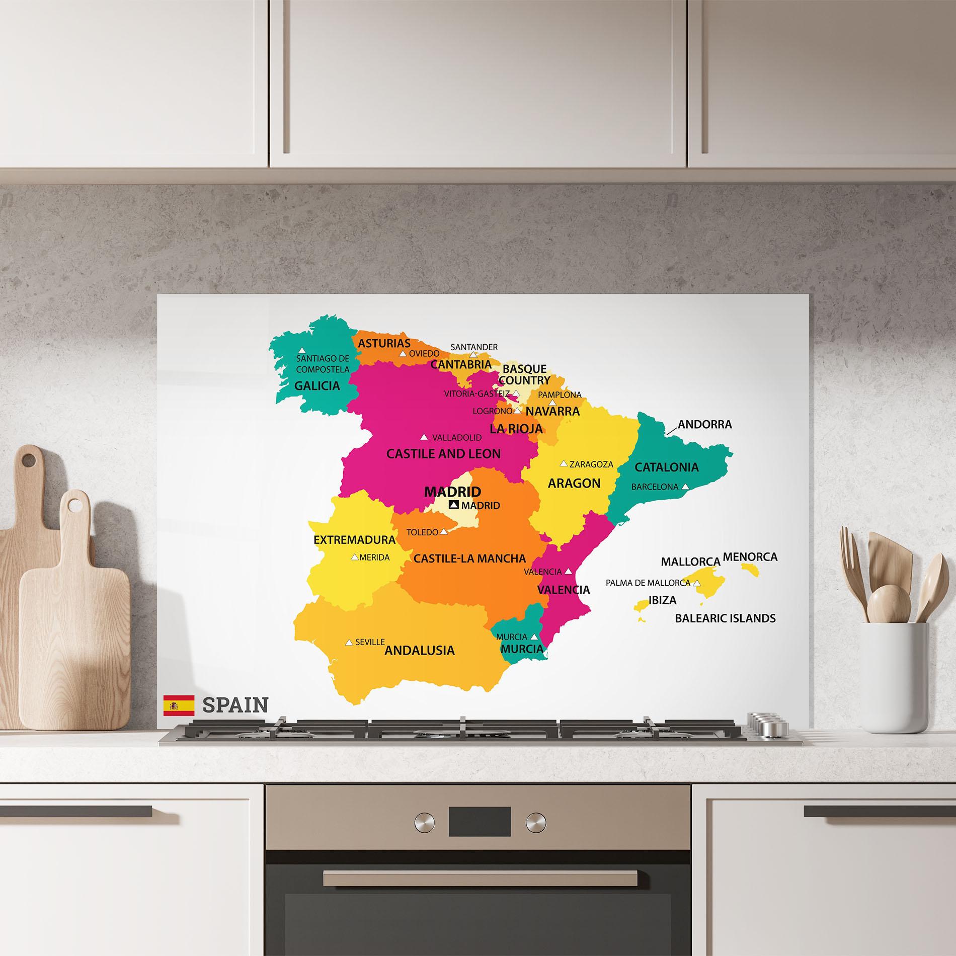 Konyhai üveg hátfal Spain Colorful Map mockup 7