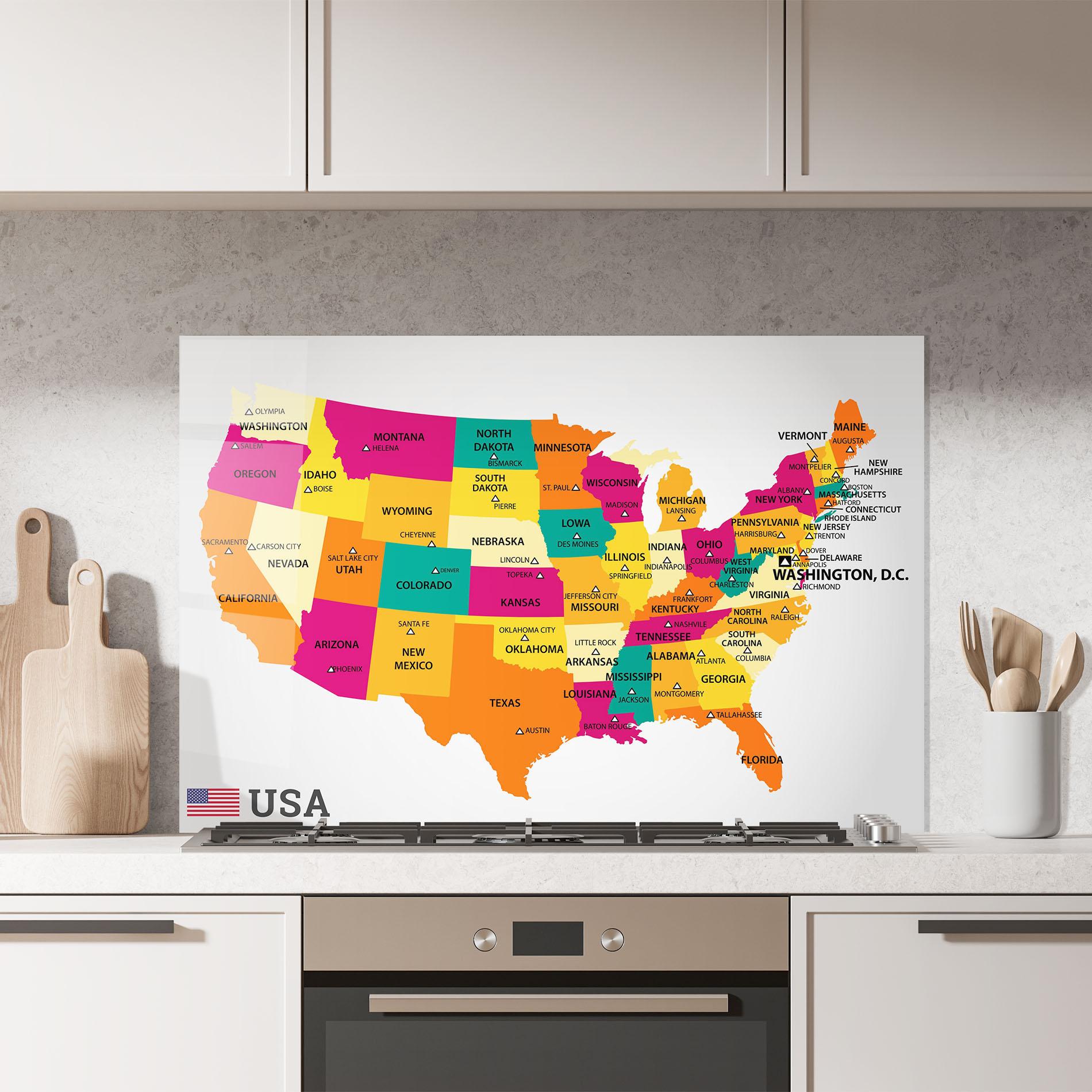 Konyhai üveg hátfal Usa Map mockup 7
