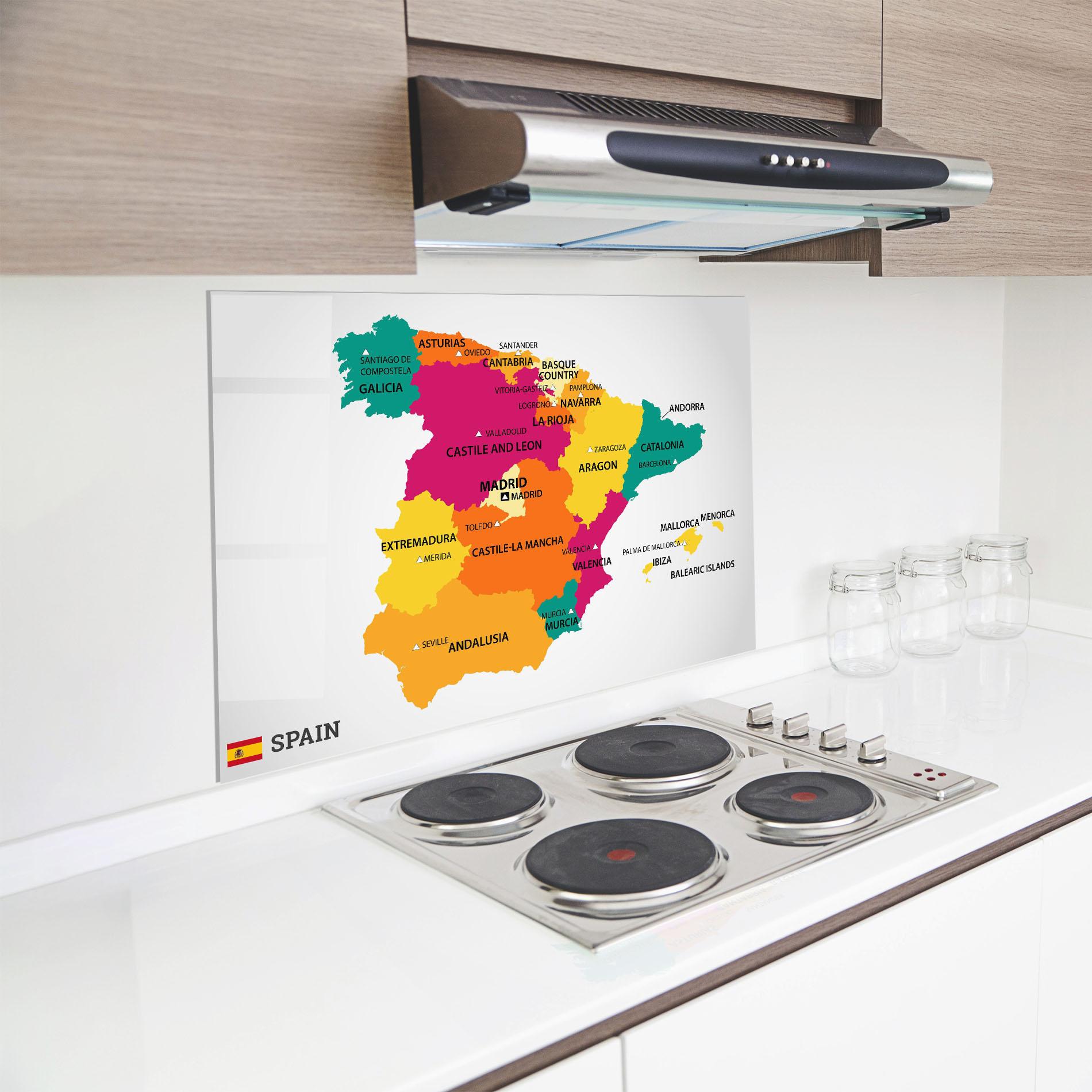 Konyhai üveg hátfal Spain Colorful Map mockup 8