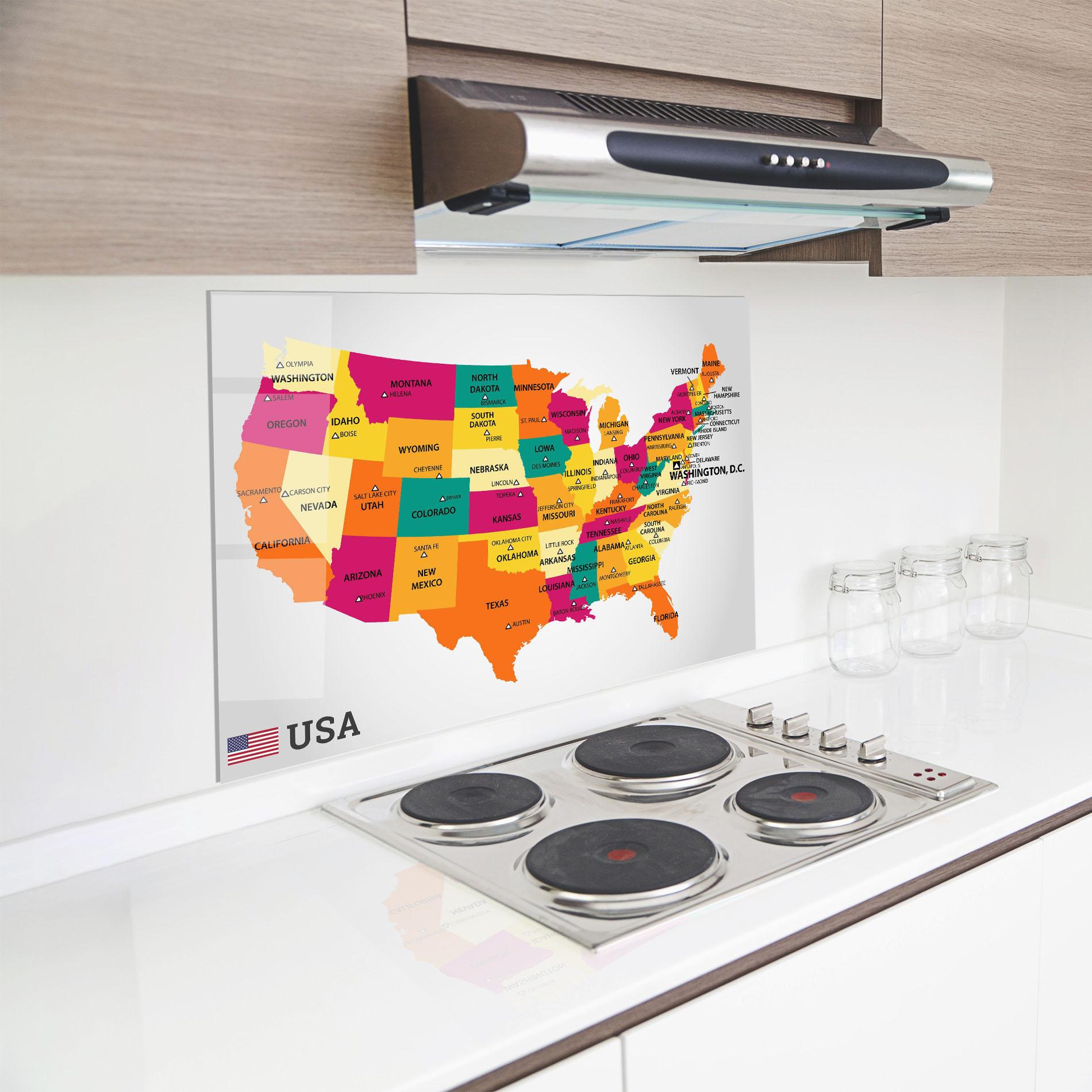Konyhai üveg hátfal Usa Map mockup 8