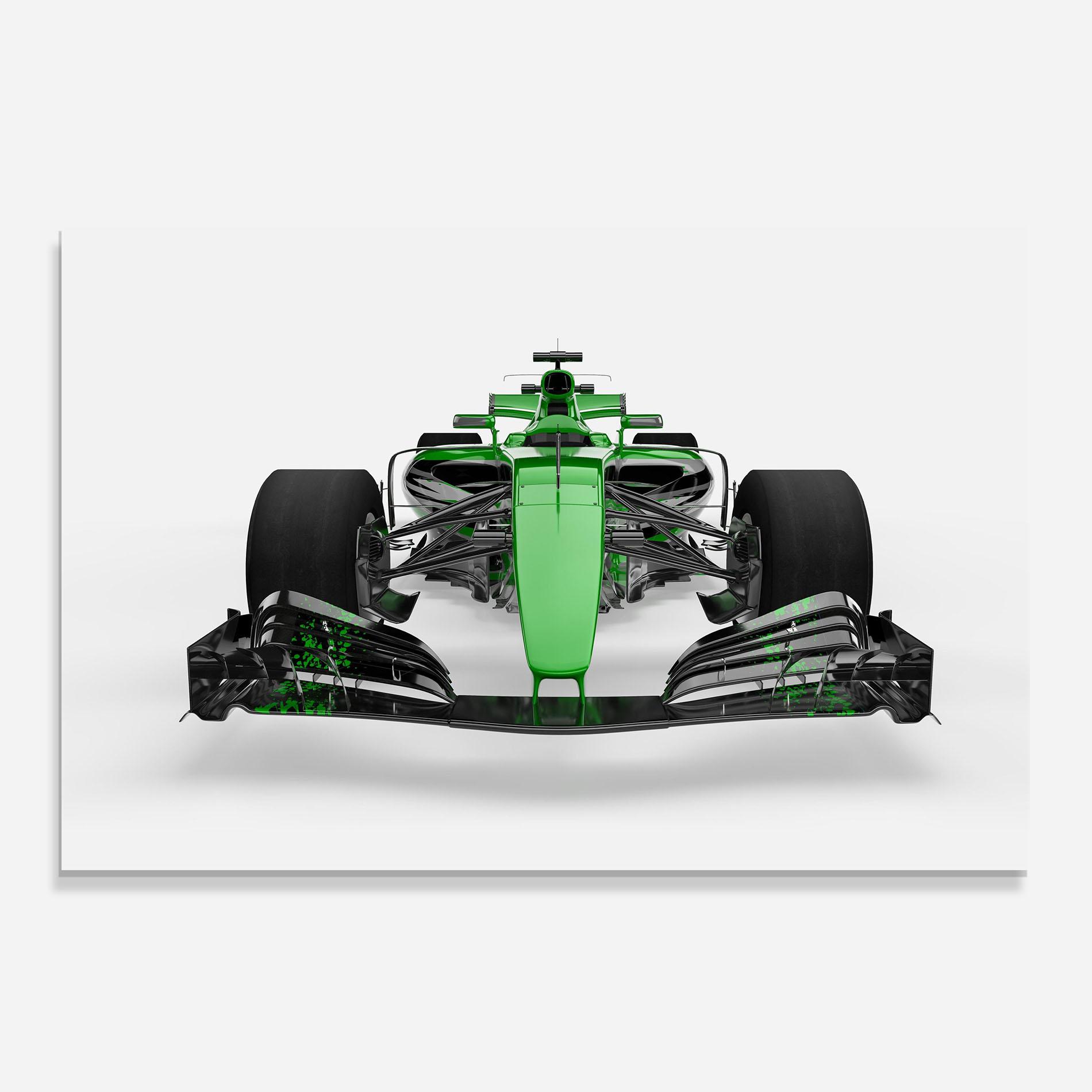 Konyhai üveg hátfal Green F1 Car mockup 0