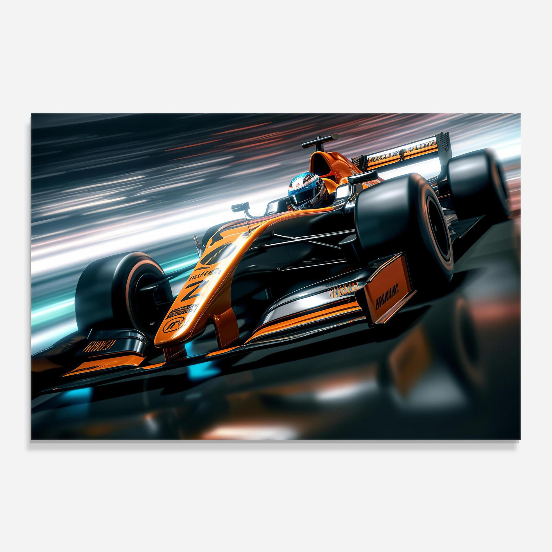 Konyhai üveg hátfal Orange F1 Car mockup 0